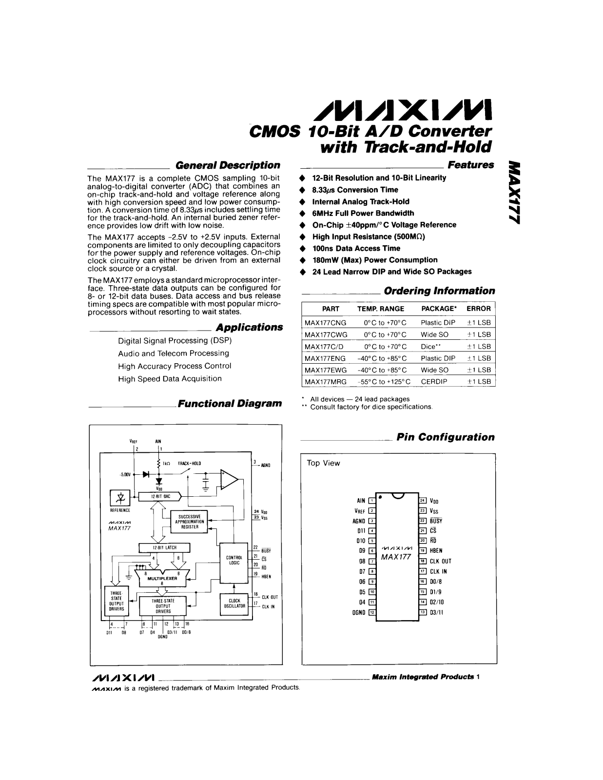 Maxim MAX177MRG, MAX177EWG, MAX177CNG, MAX177C-D, MAX177ENG Datasheet