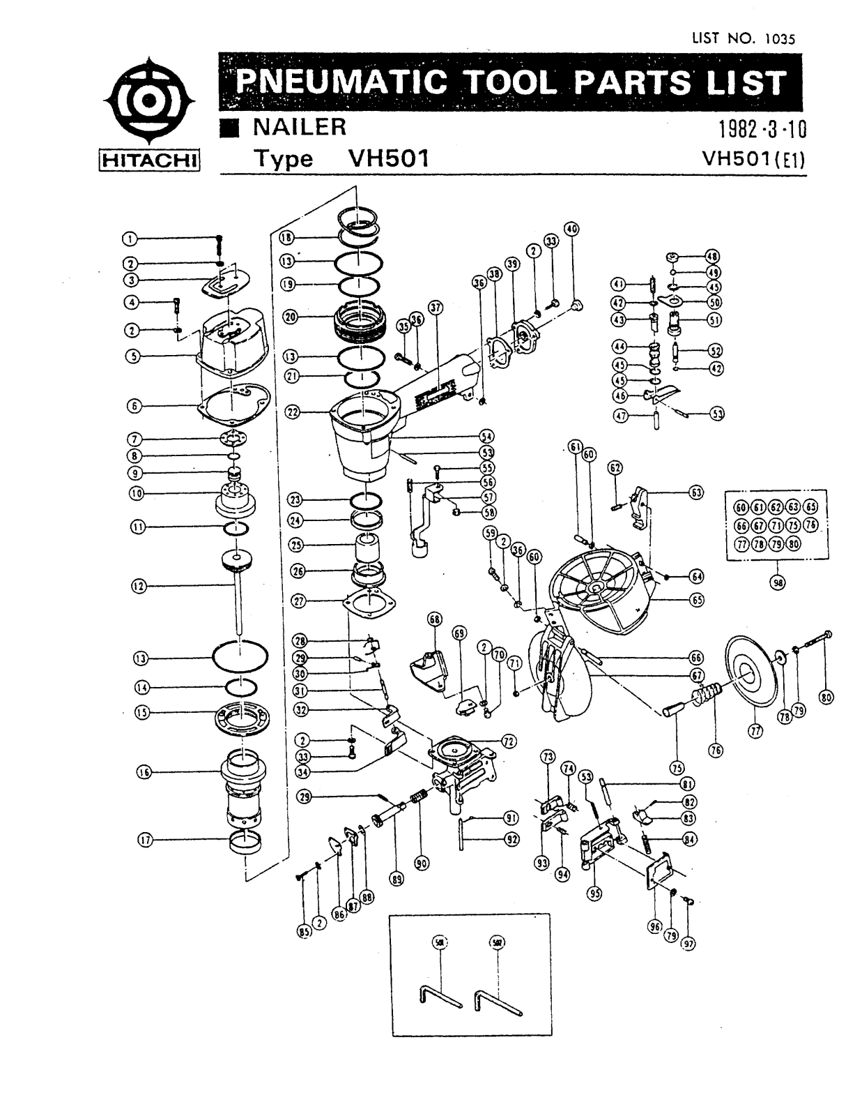 Hitachi VH501 PARTS LIST