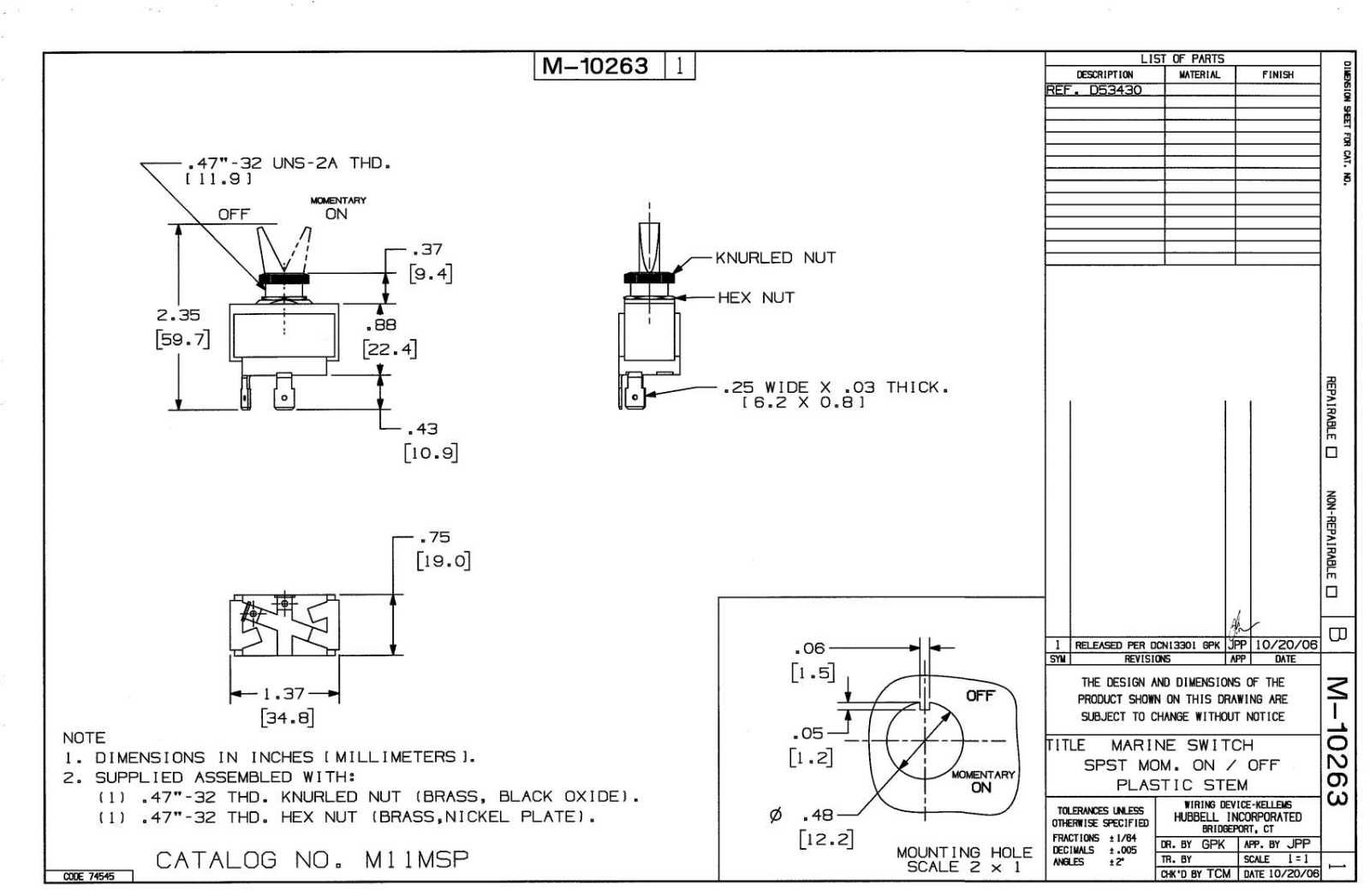 Hubbell M11MSP Reference Drawing