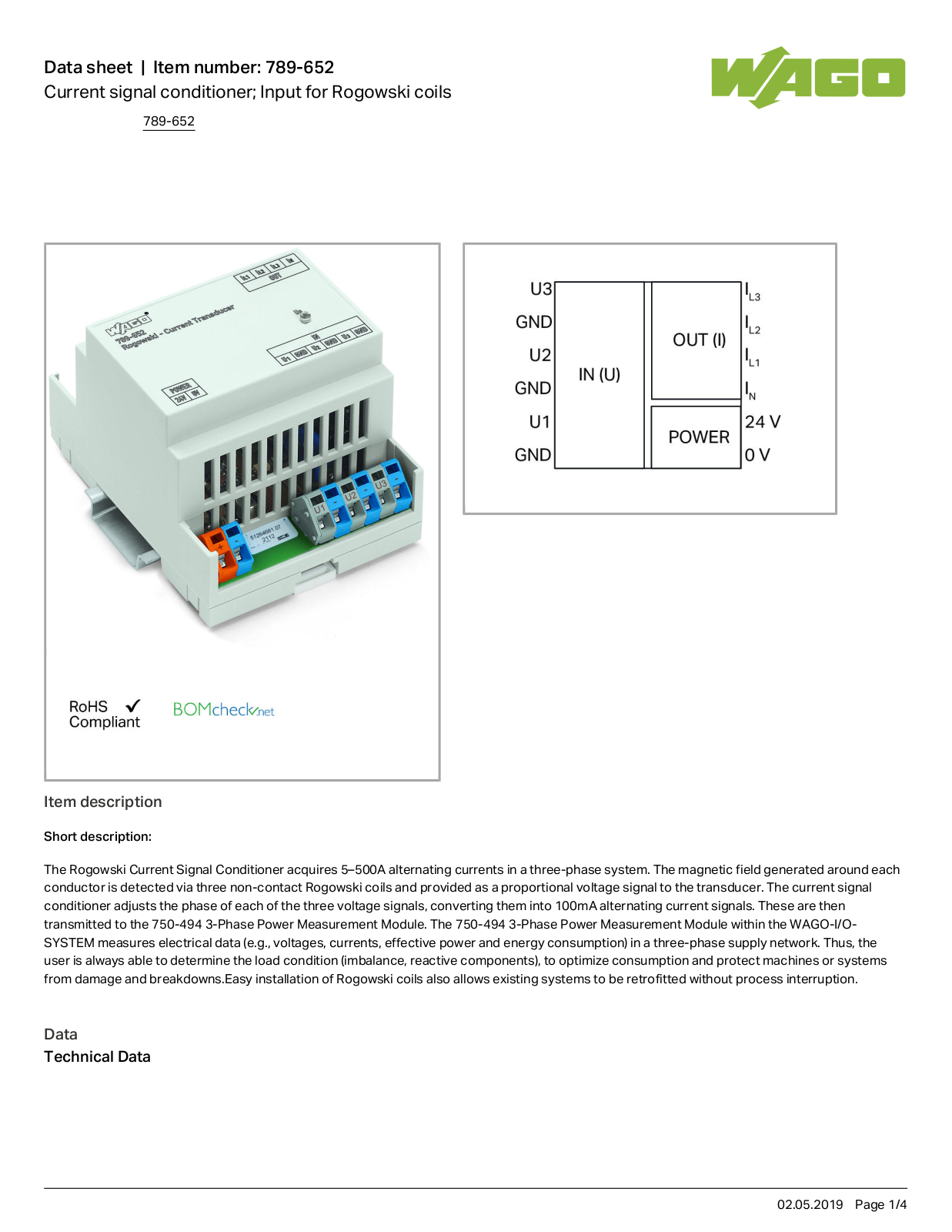 Wago 789-652 Data Sheet