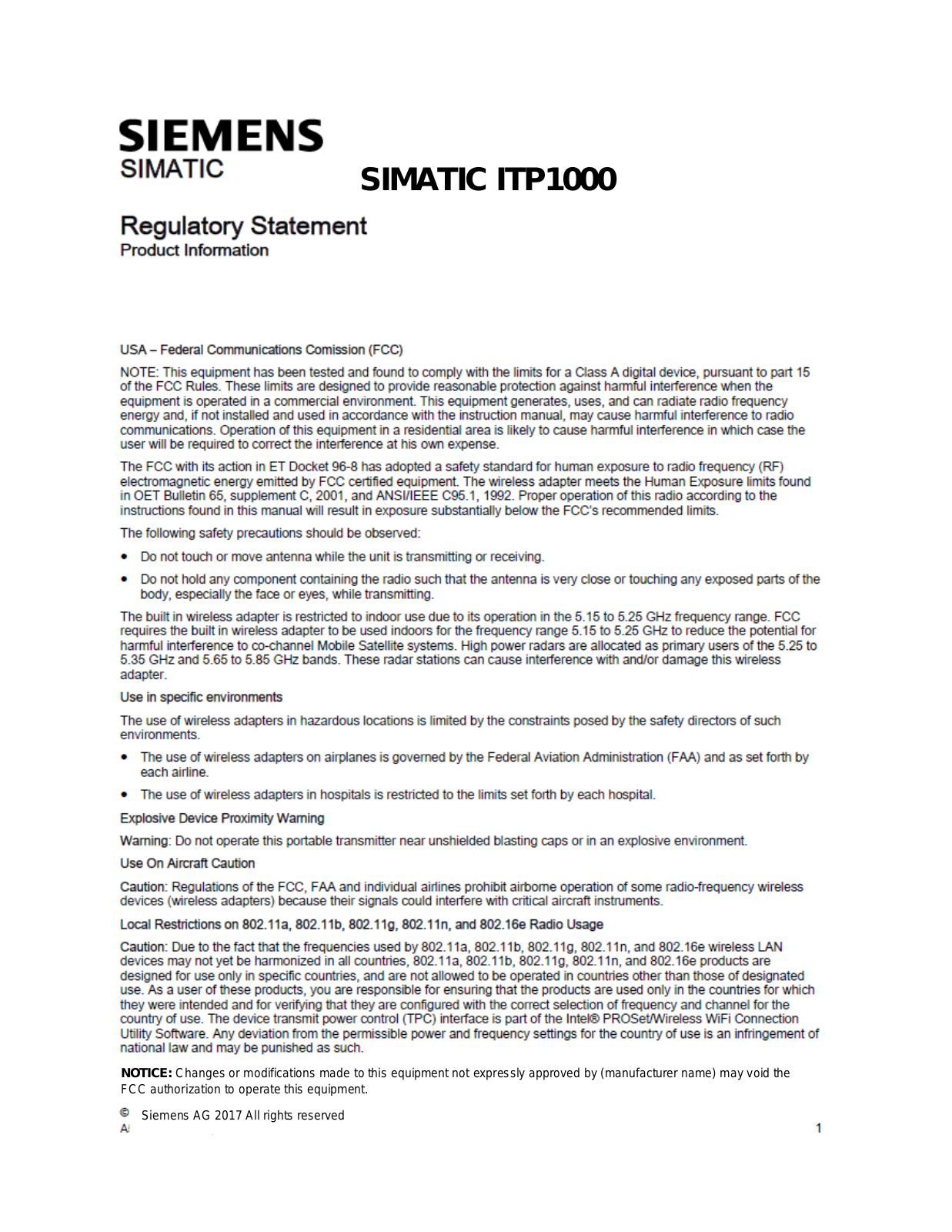Siemens ITP1000 User Manual