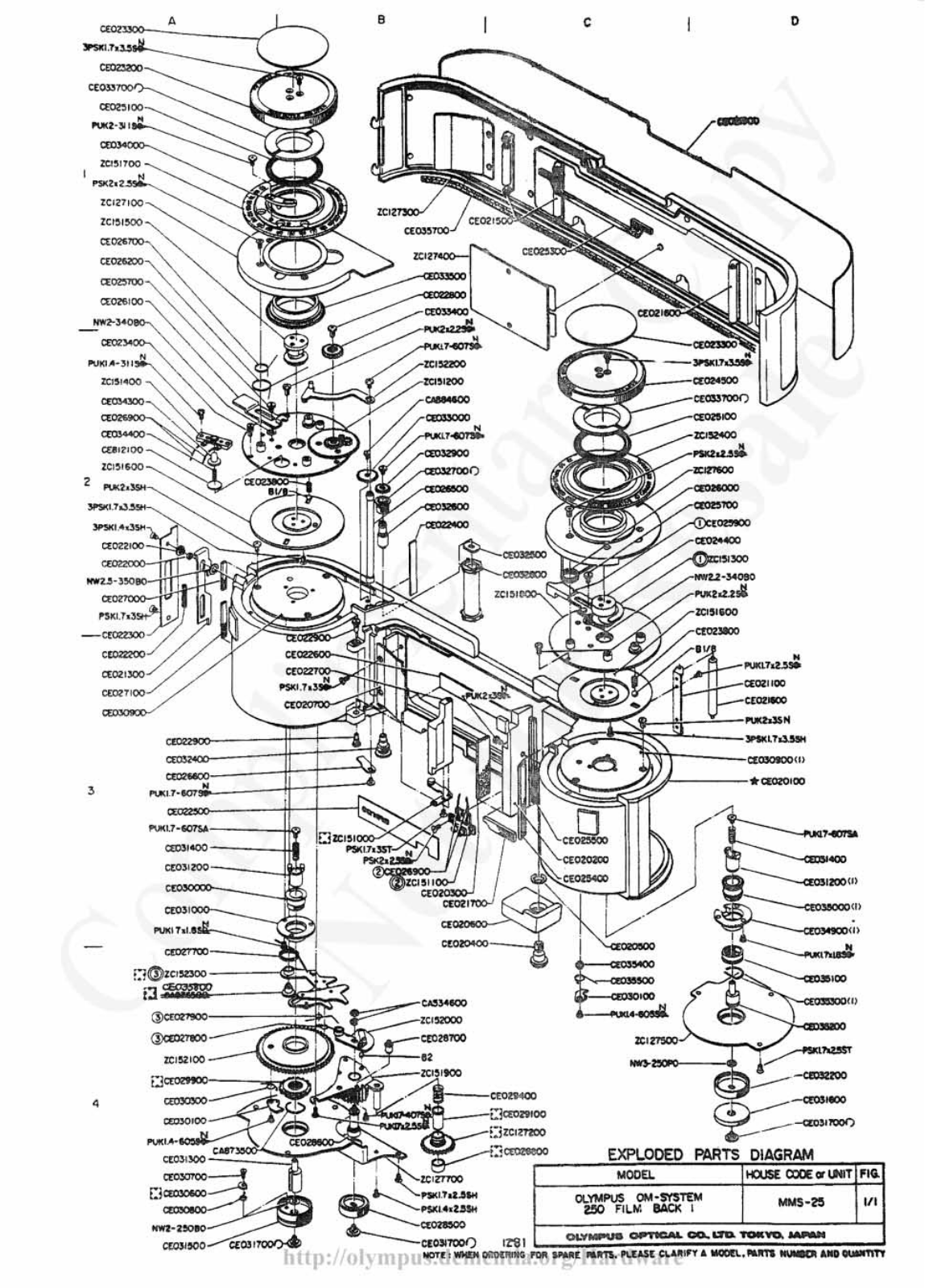 OLYMPUS 250FilmBack Service Manual