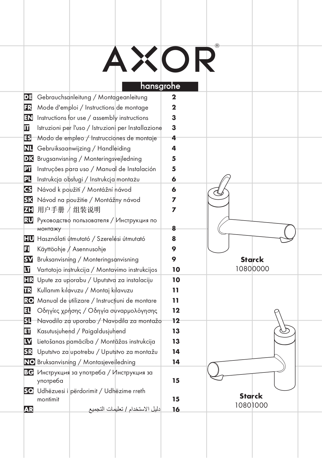 Hansgrohe 10800000, 10801000 Instructions For Use/assembly Instructions