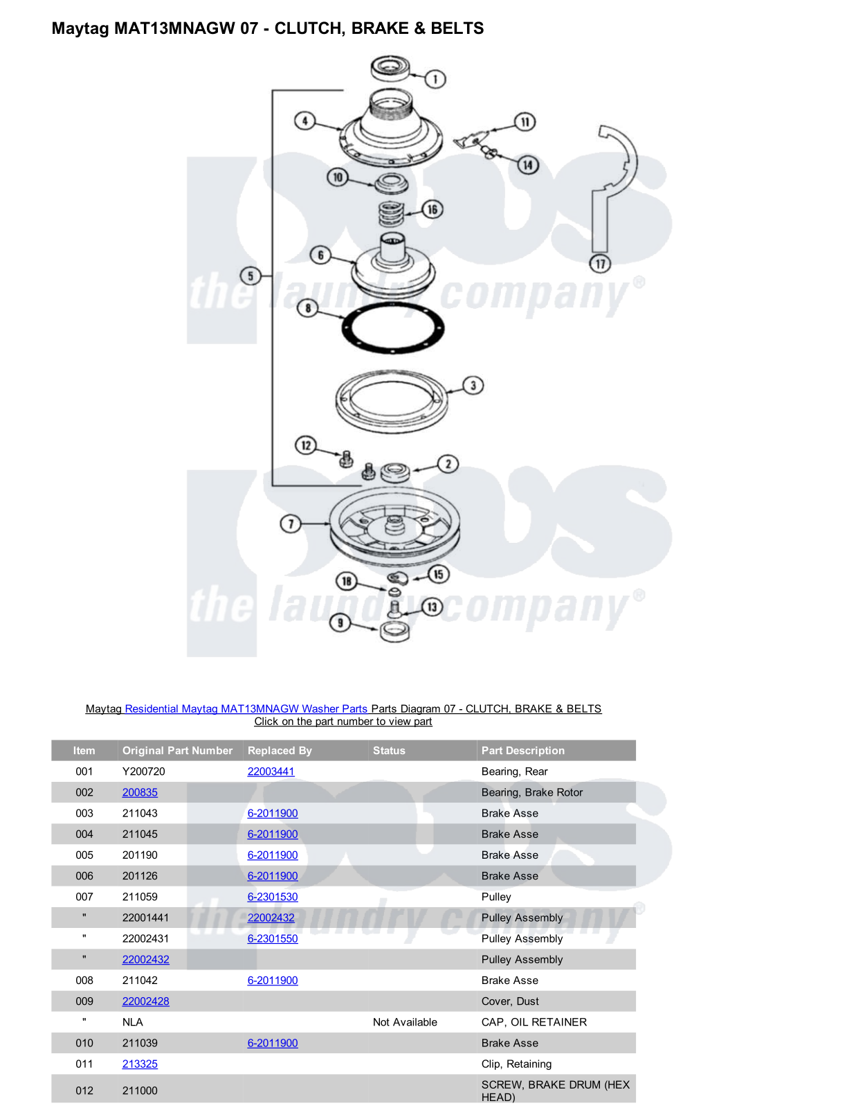 Maytag MAT13MNAGW Parts Diagram