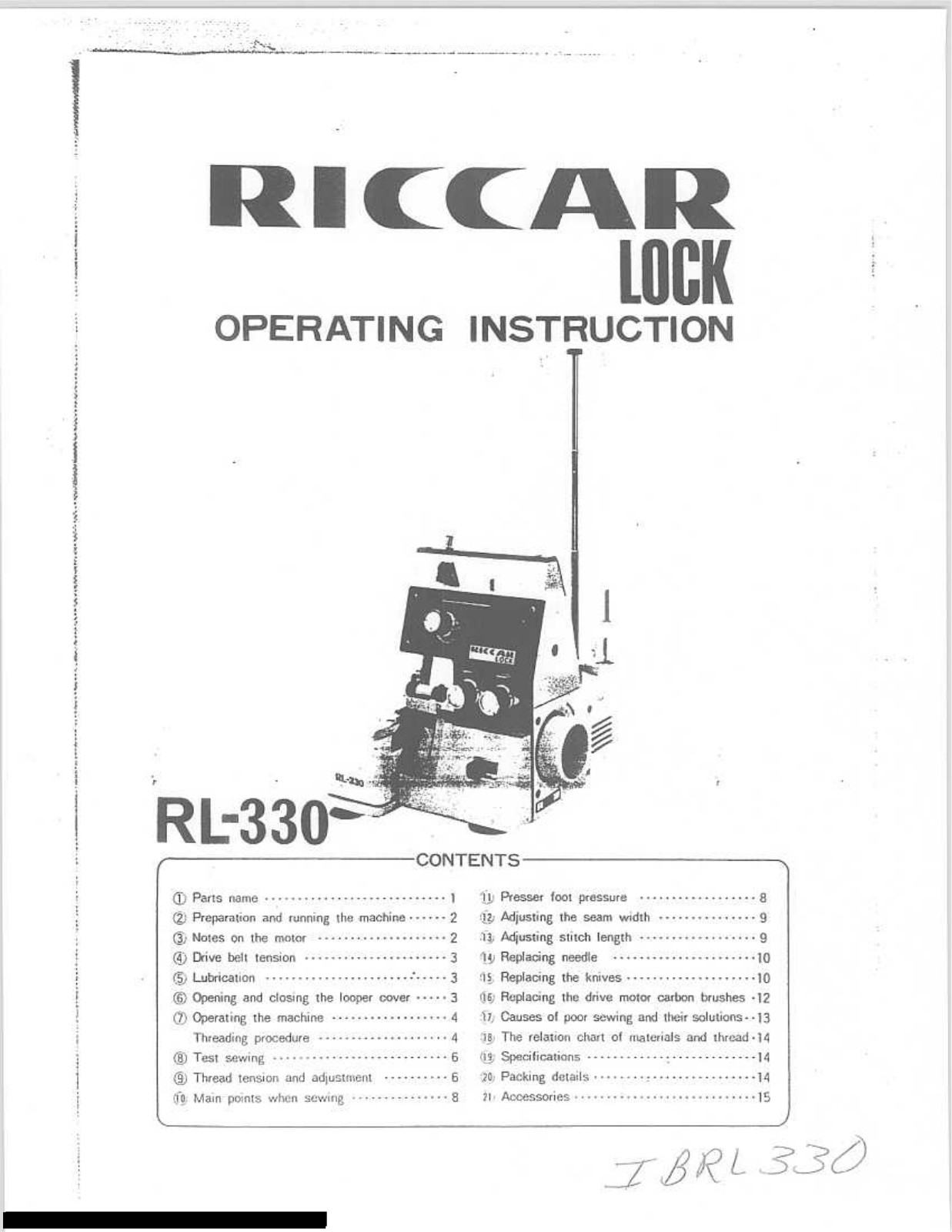 Riccar RL-330 Operating Instructions