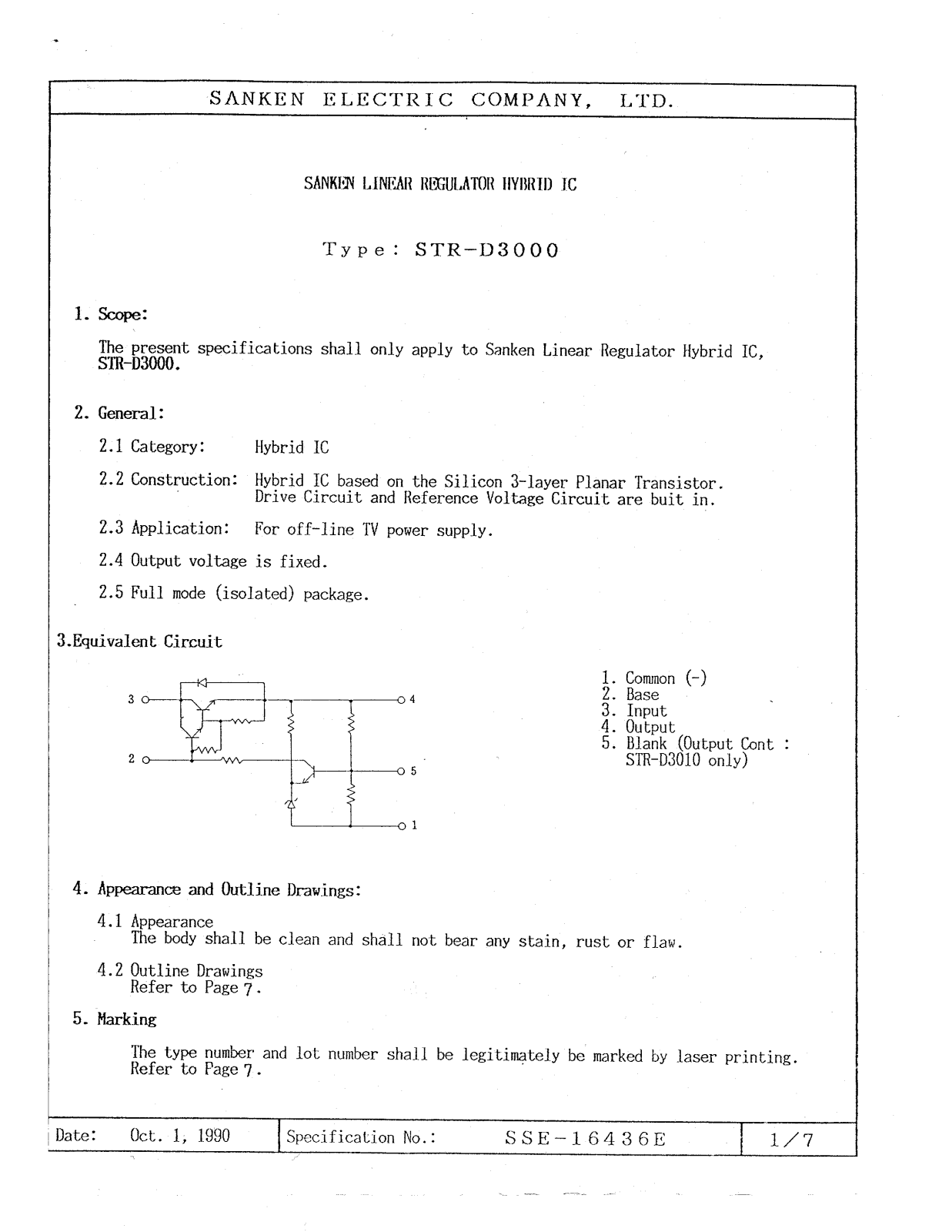 Sanken Electric Co STR-D3000 Datasheet