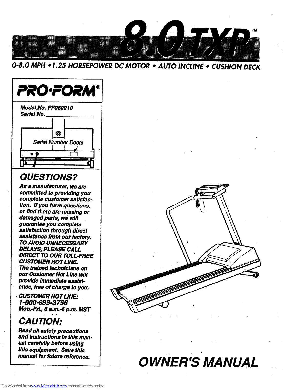 Pro-Form 8.0 Txp, PF080010 User Manual