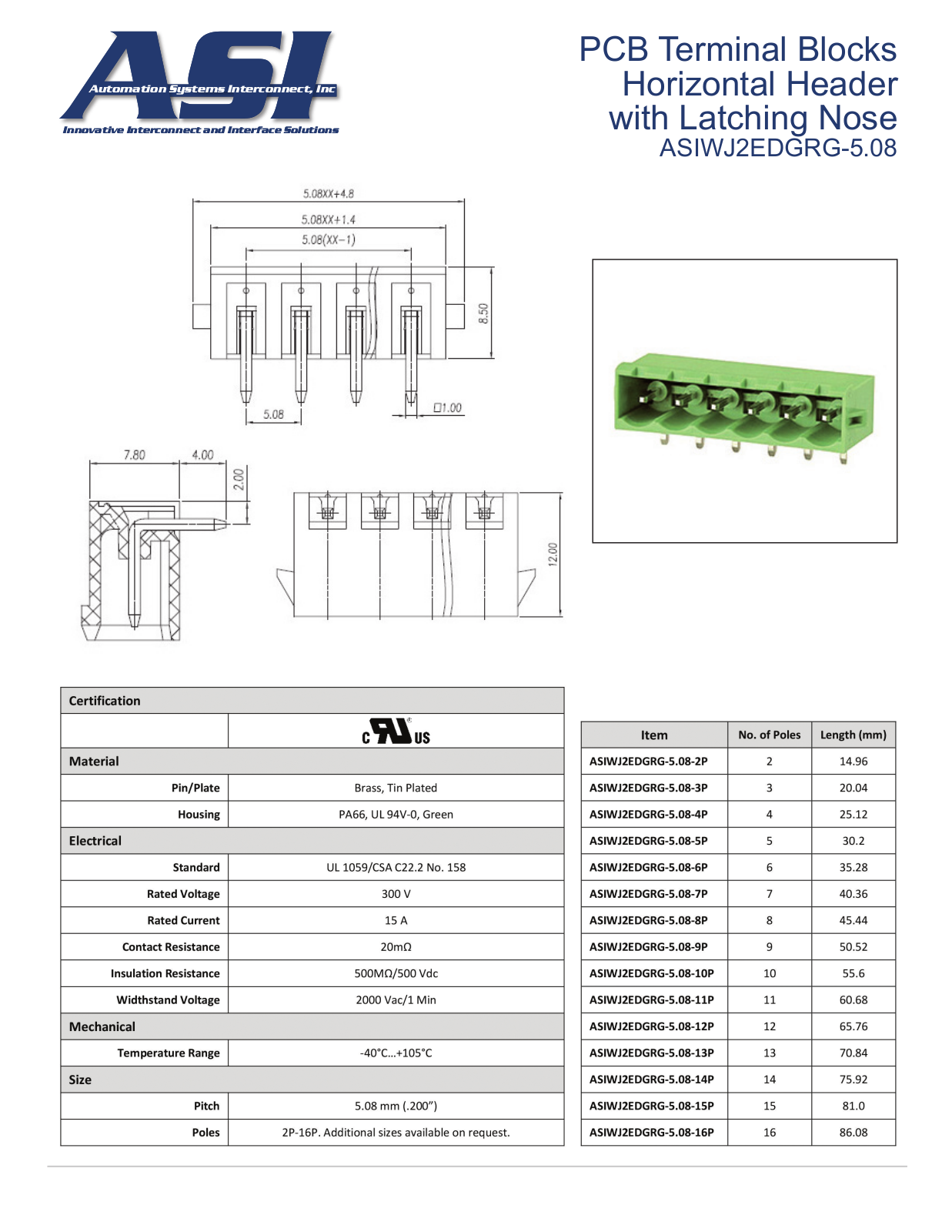 ASI-Automation Systems Interconnect ASIWJ2EDGRG-5.08 Data Sheet