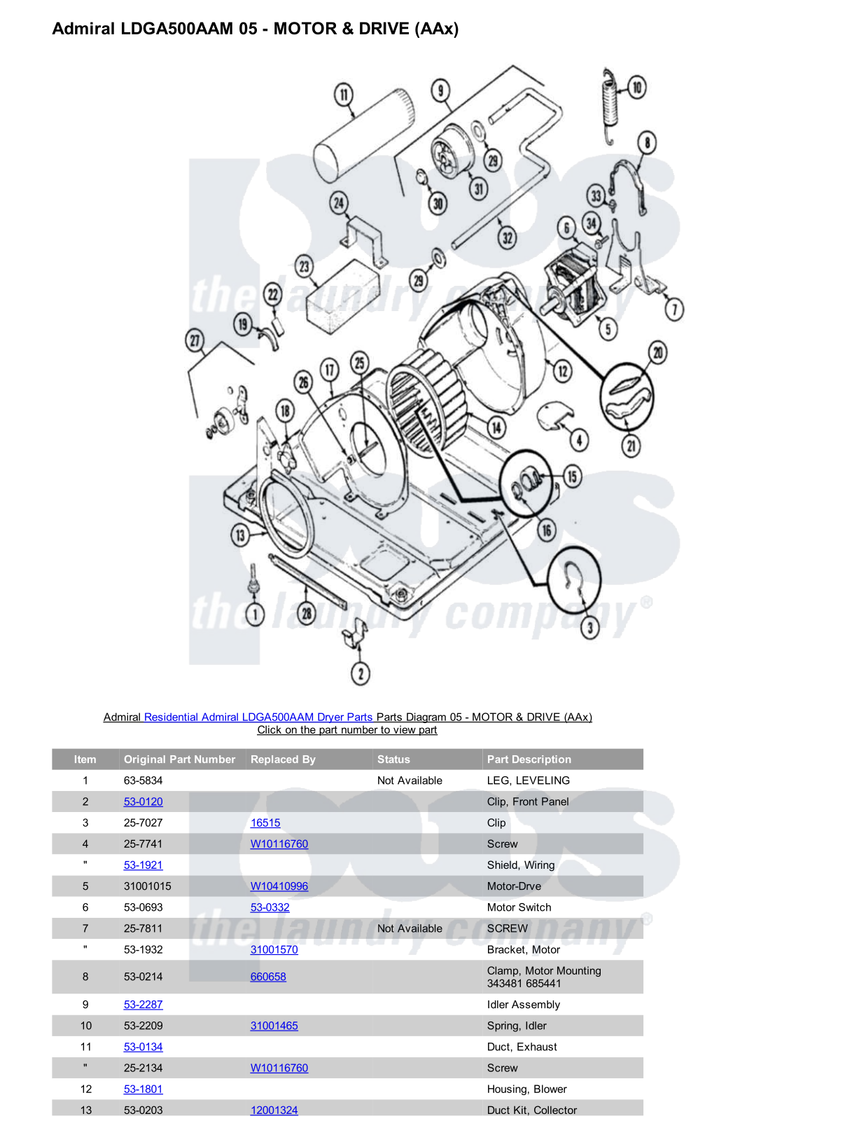 Admiral LDGA500AAM Parts Diagram