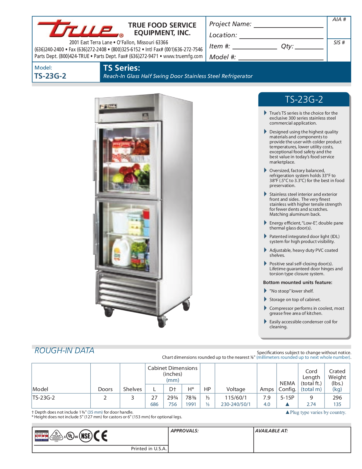 True TS-23G-2 Specifications