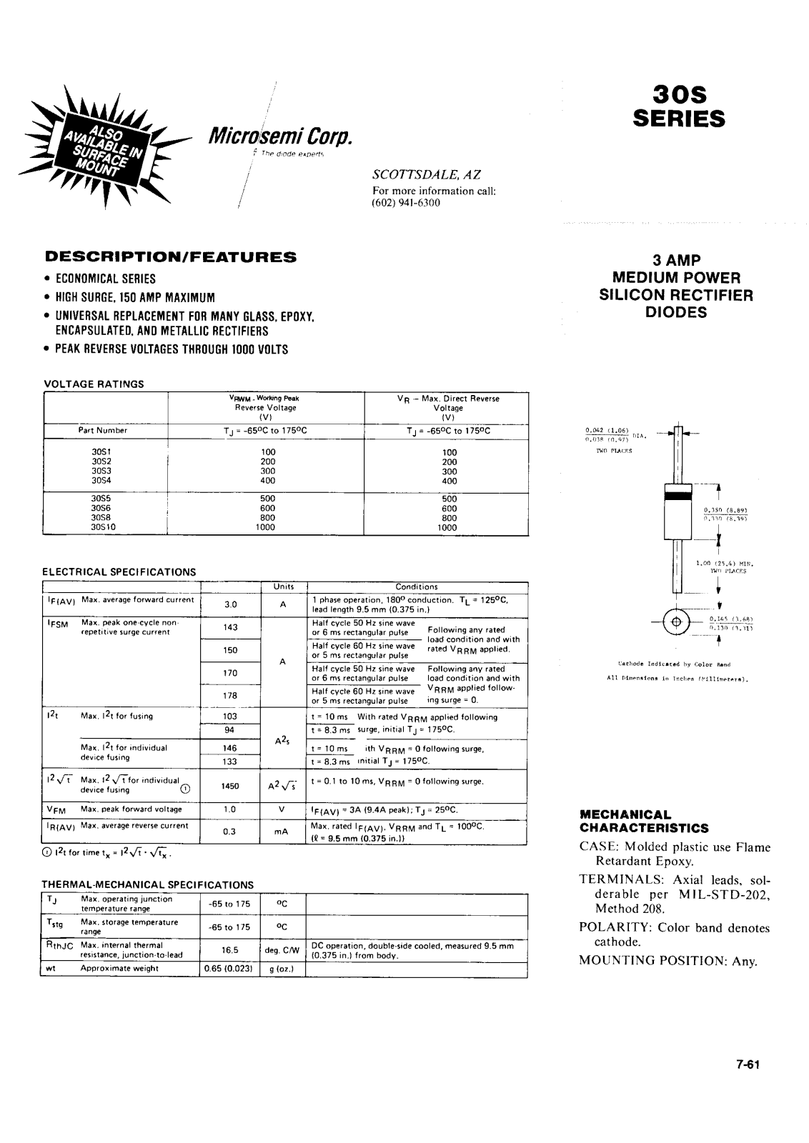 Microsemi Corporation 30S05, 30S8, 30S6, 30S4, 30S3 Datasheet