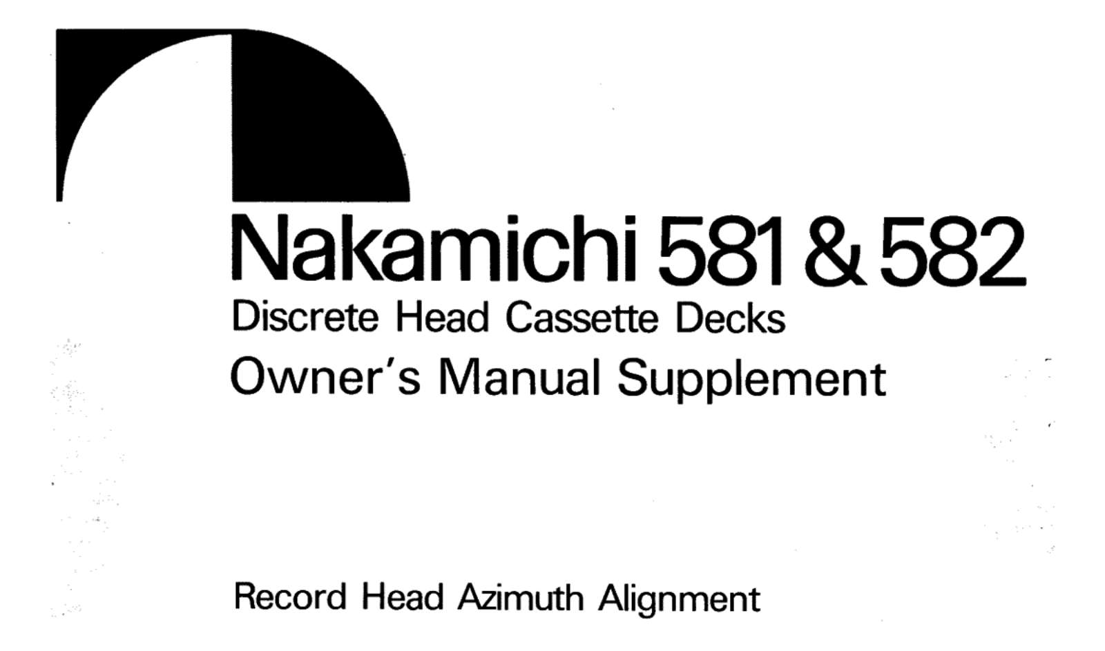 Nakamichi 581 Owners manual