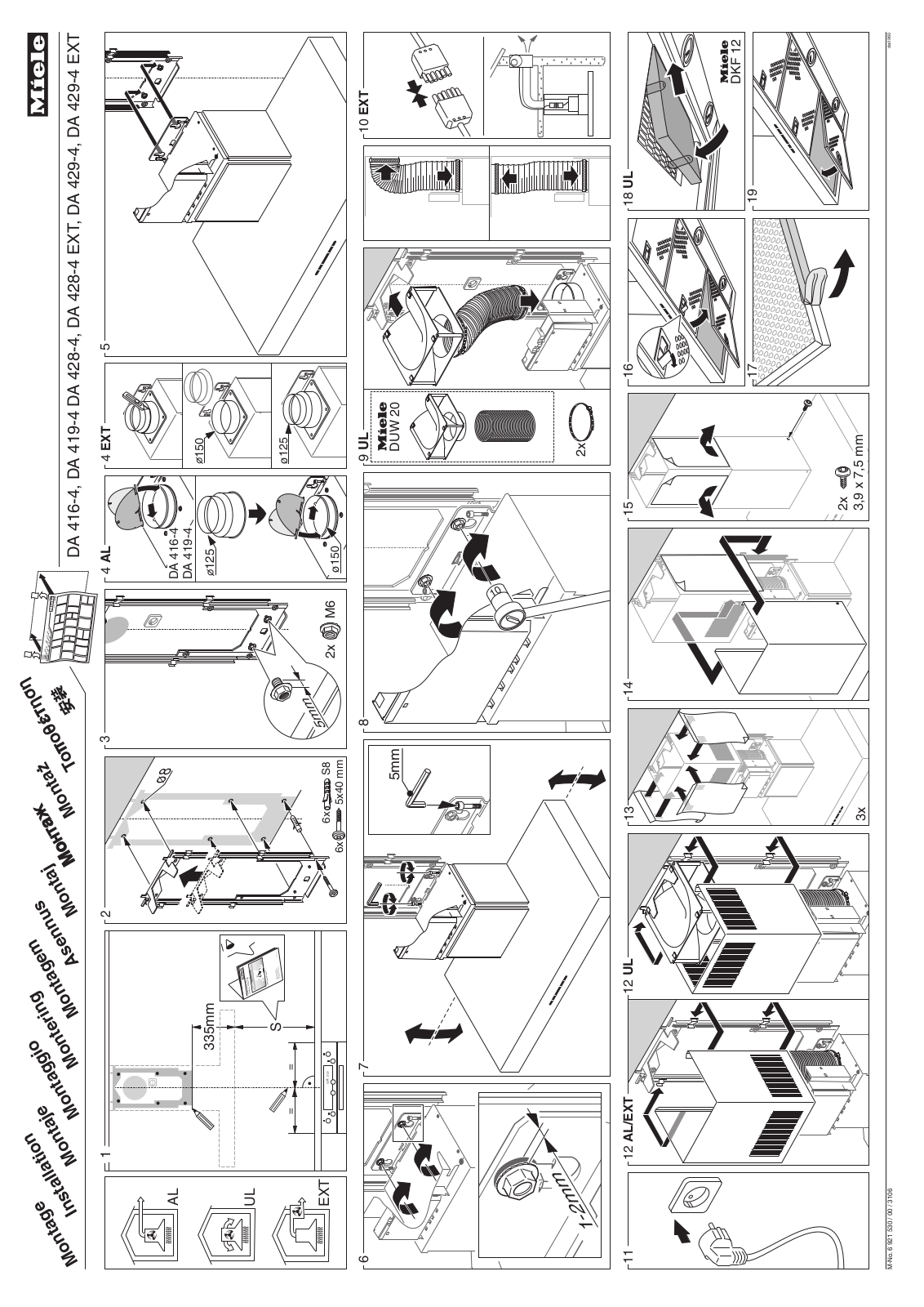 Miele A 416-4, DA 419-4 DA 428-4, DA 428-4 EXT, DA 429-4, DA 429-4 EXT assembly instruction