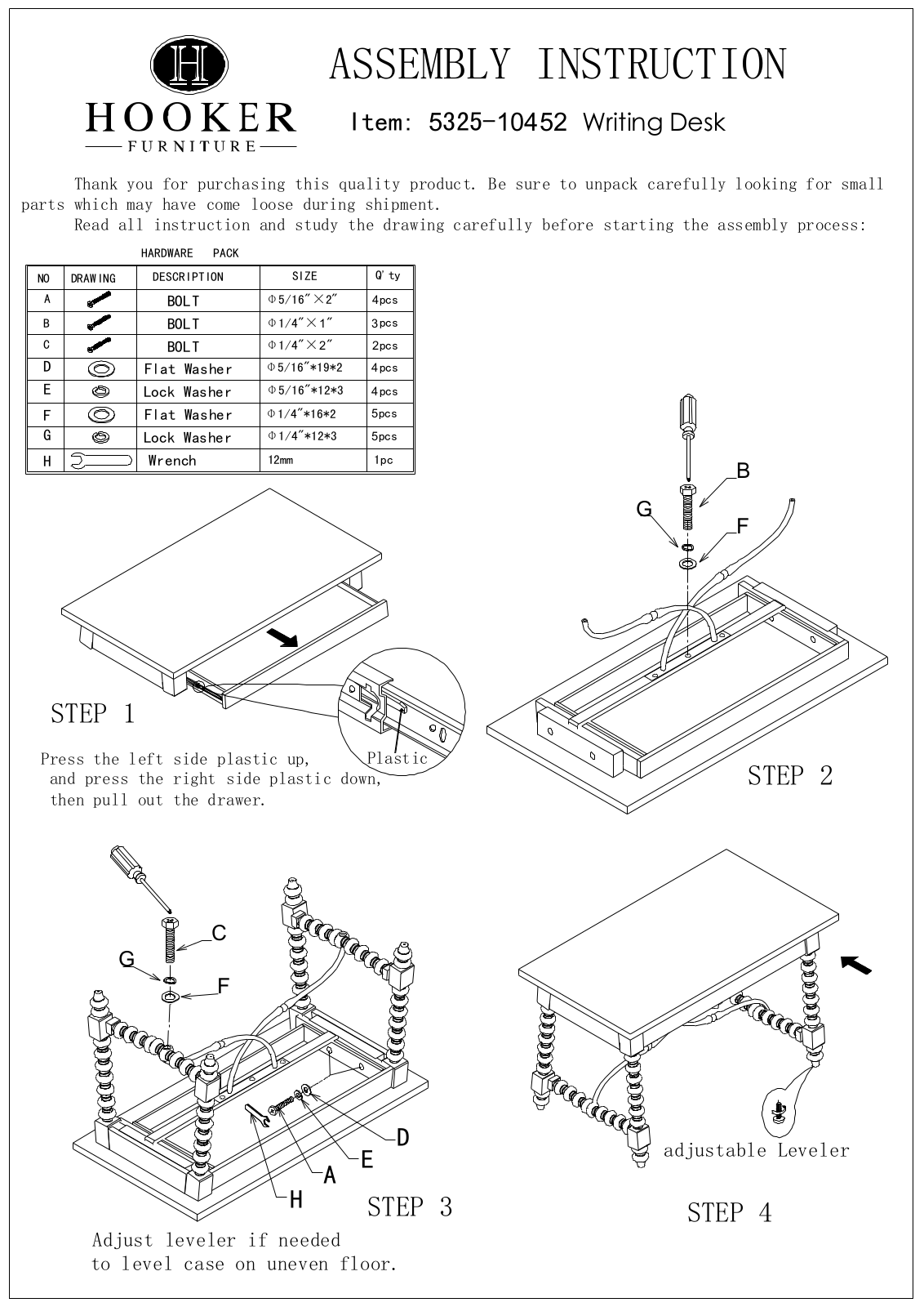 Hooker Furniture 532510452 Assembly Guide