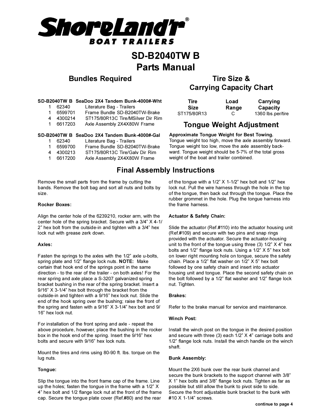 ShoreLand'r SDB2040TWB User Manual