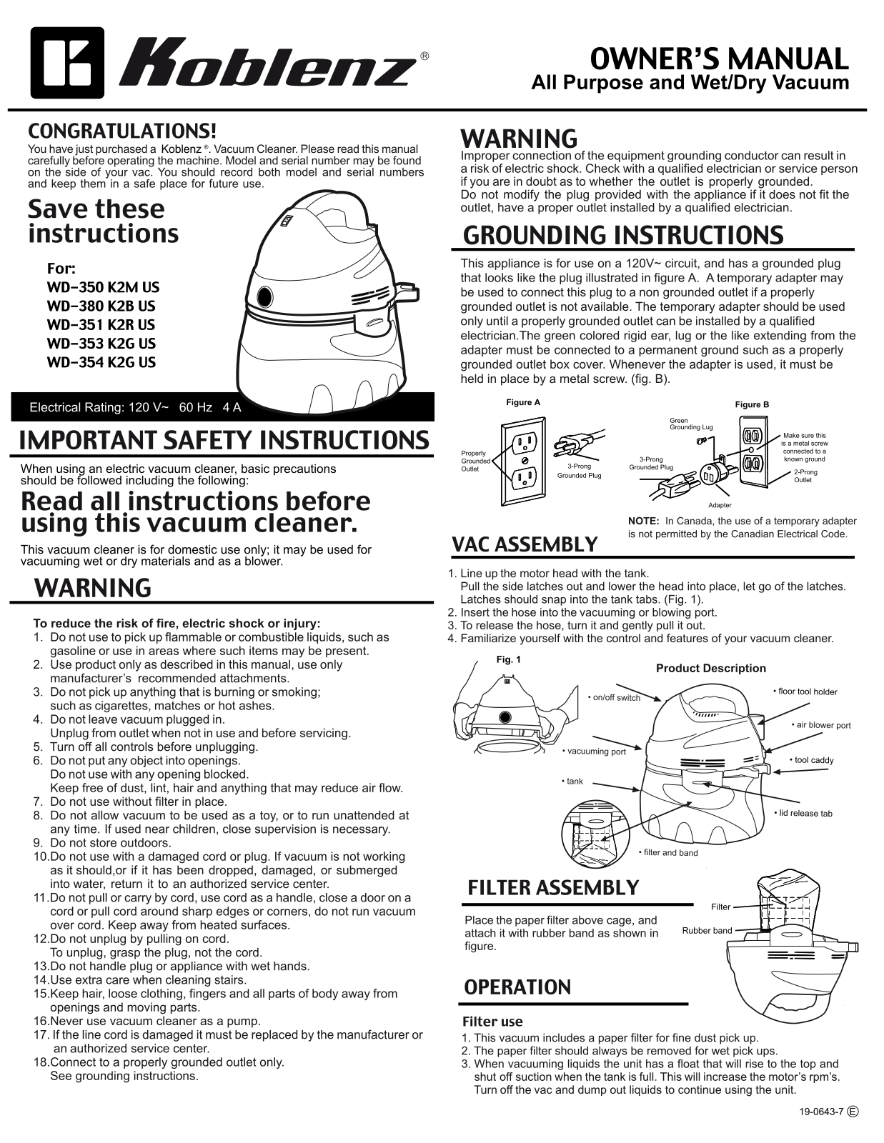 Koblenz WD-353 K2G US User Manual