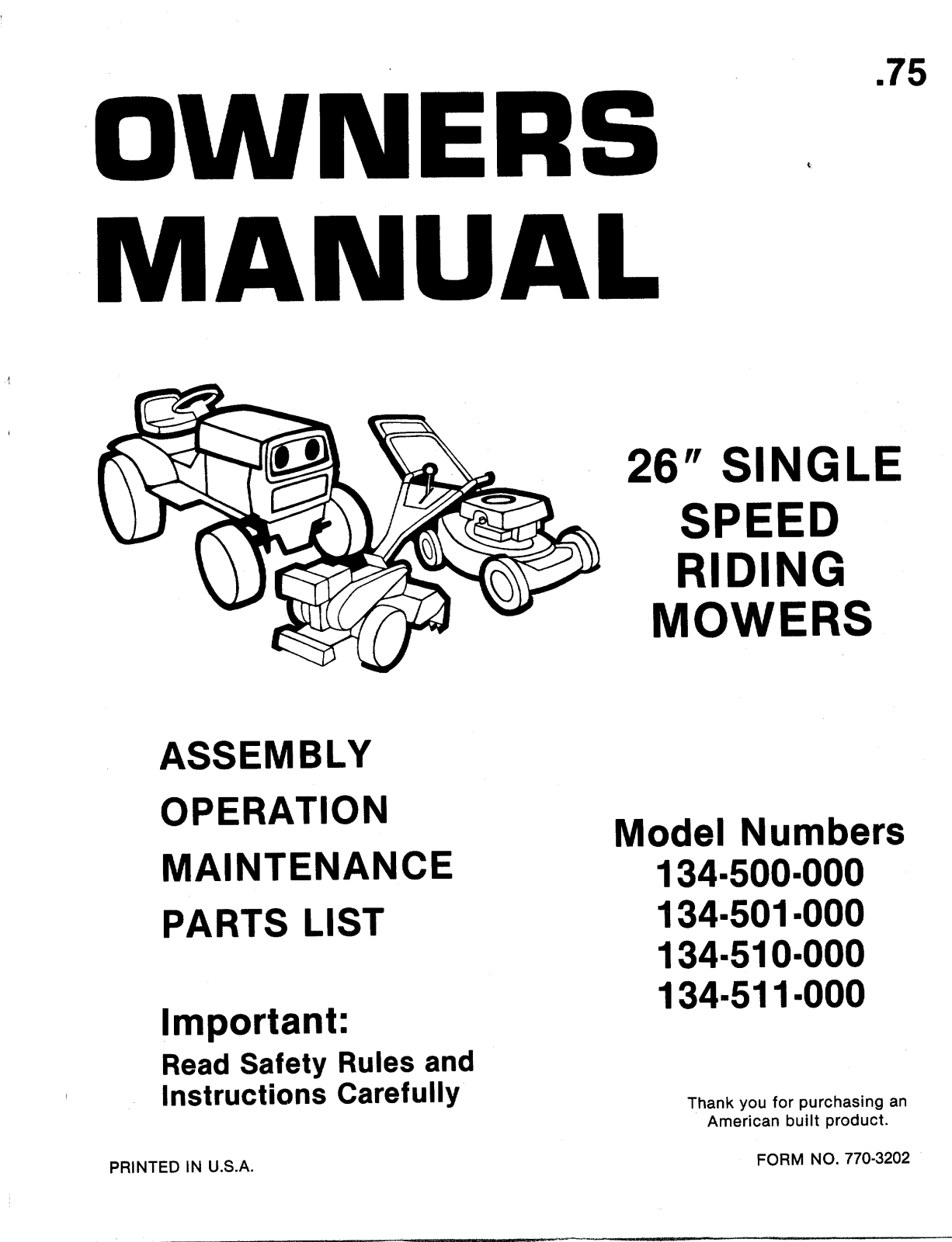 MTD 134-511-000, 134-510-000, 134-500-000, 134-501-000 User Manual