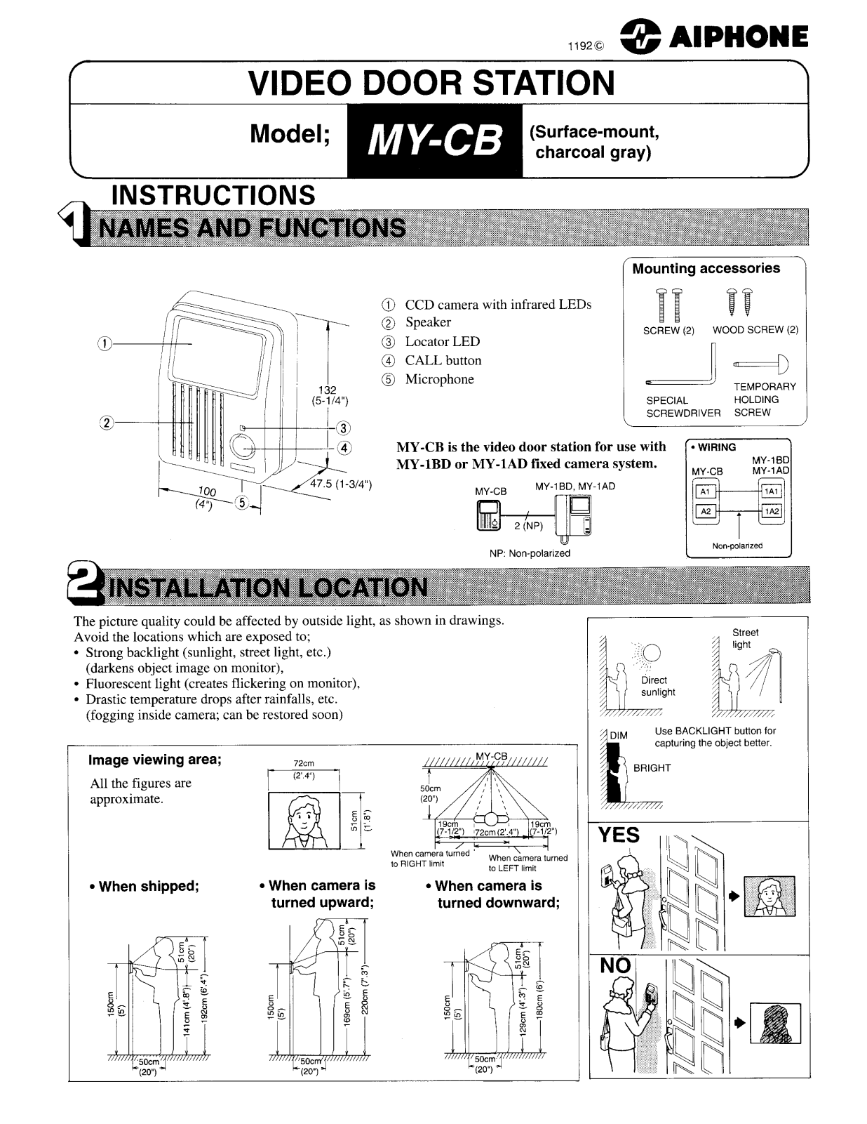 Aiphone MY-CB User Manual