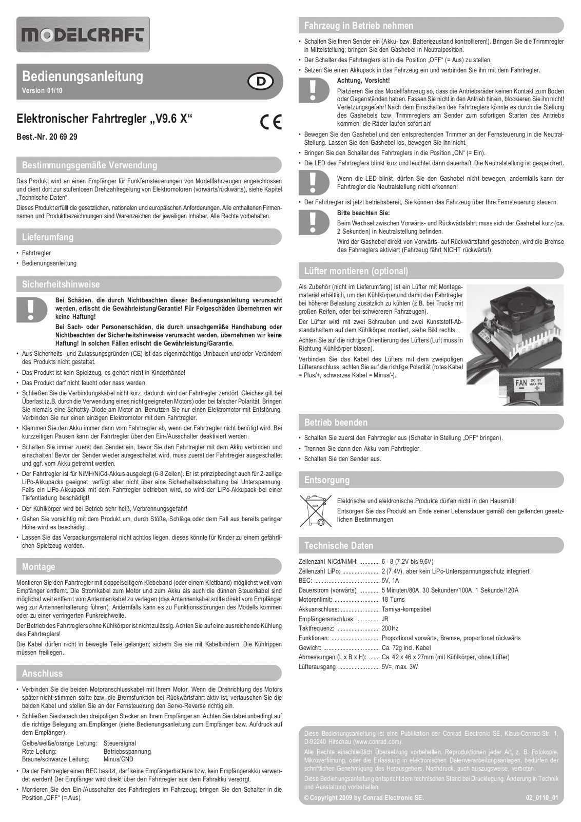 Modelcraft V9.6 X Operating instructions