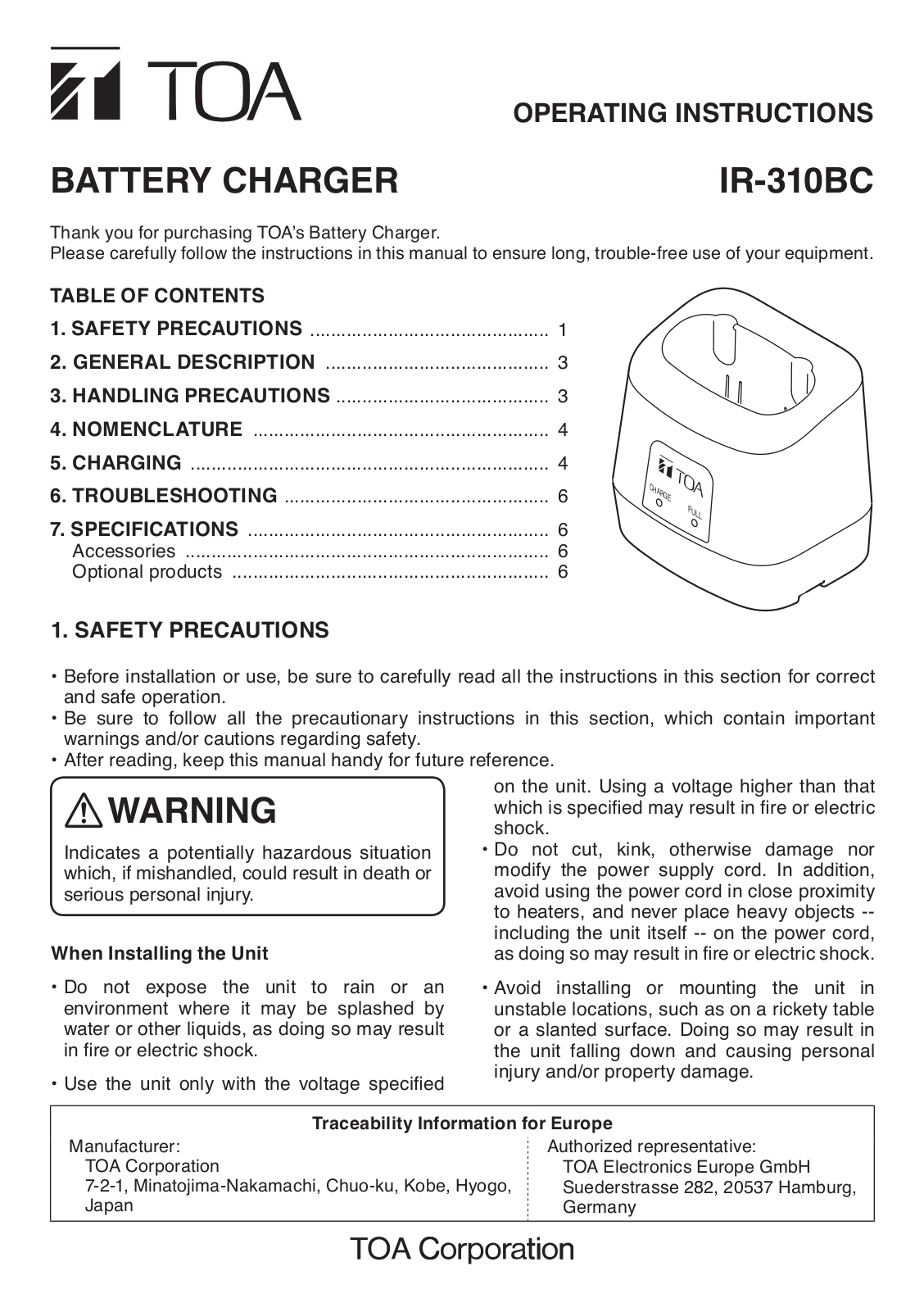 Toa IR-310BC User Manual