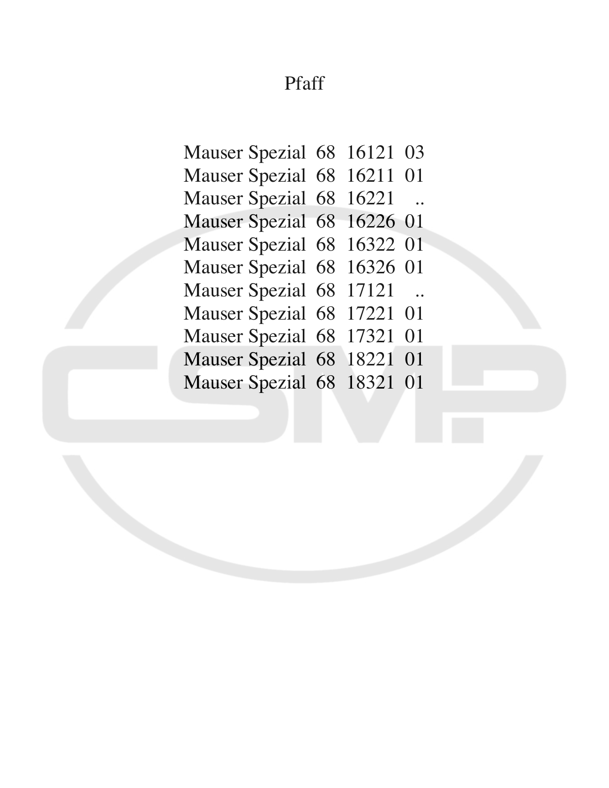 Mauser Special 68 Parts Book