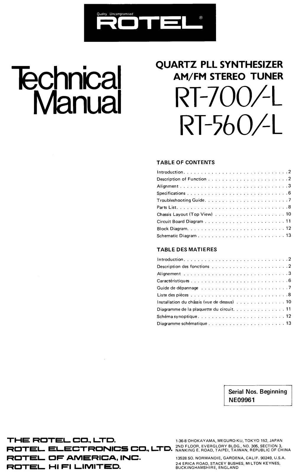 Rotel RT-560, RT-560-L, RT-700, RT-700-L Service manual