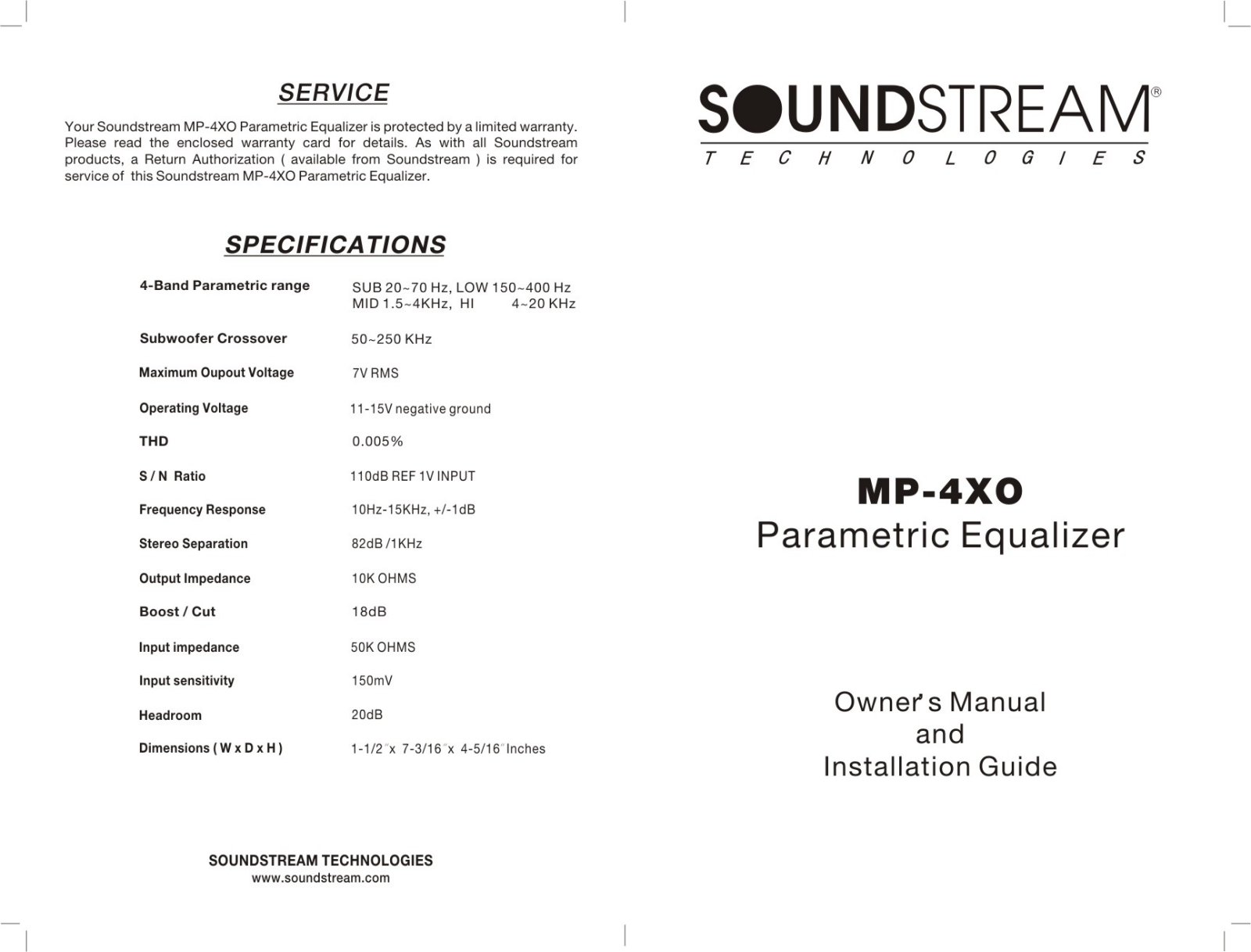 Soundstream MP-4XO Owner's Manual