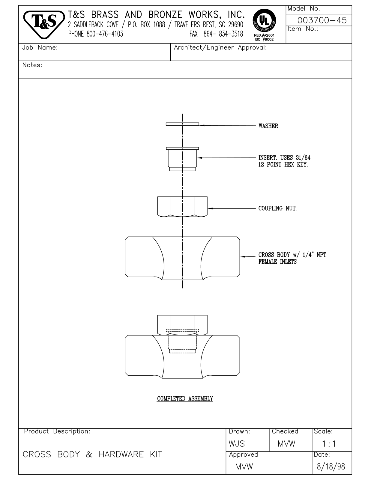 T&S Brass 003700-45 User Manual