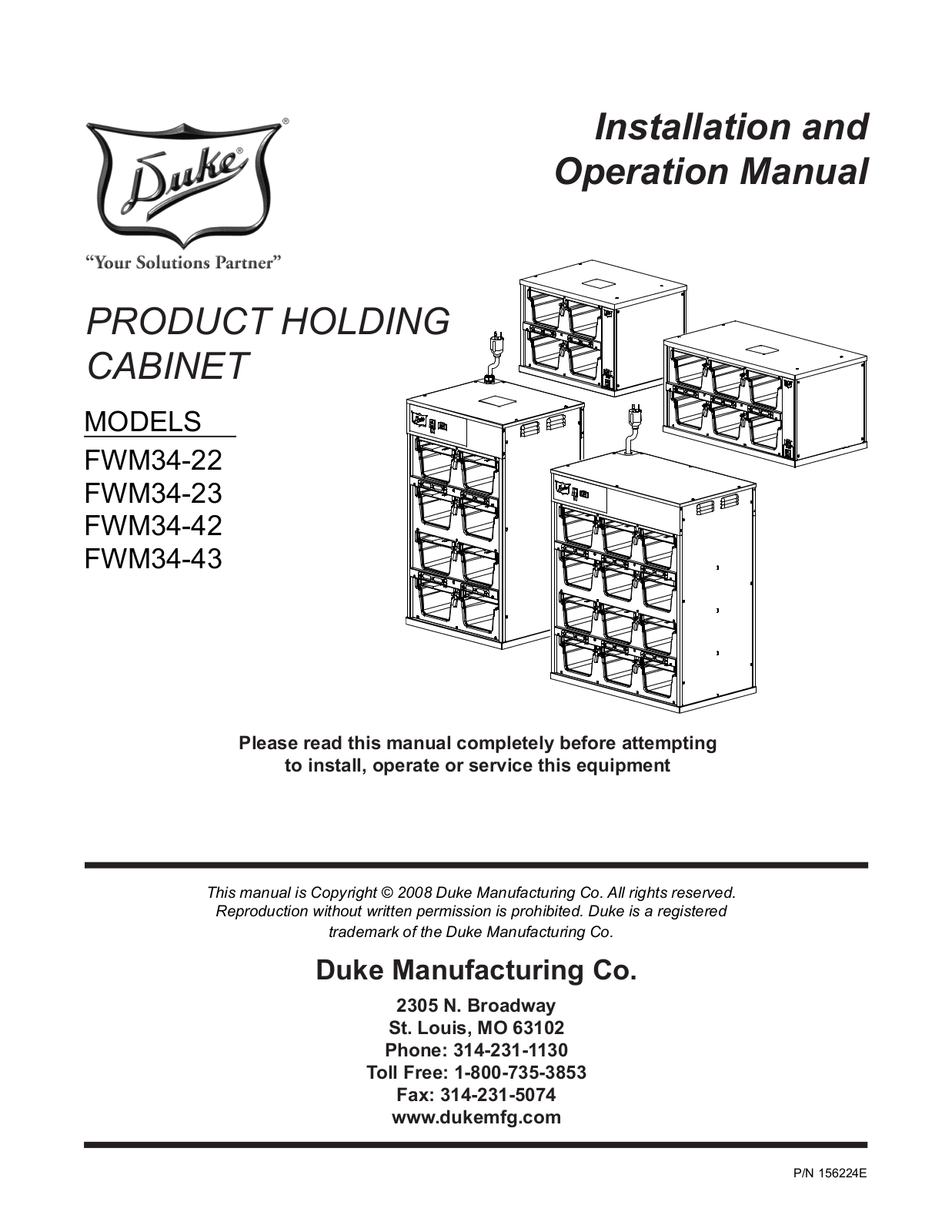 Duke FWM34-22-230 Installation Manual