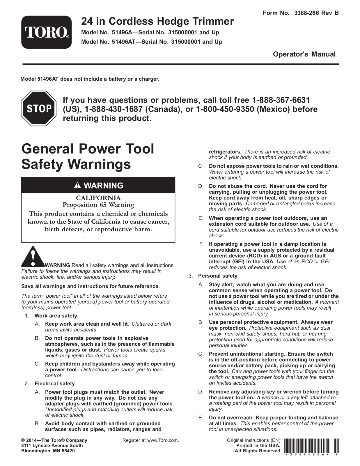 Toro 51496A, 51496AT Operator's Manual