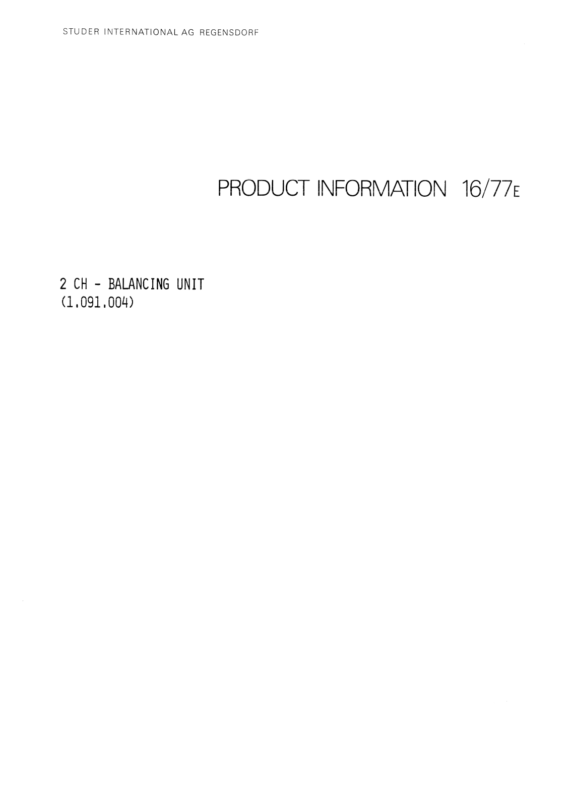 Studer PI-1977-16 User Manual