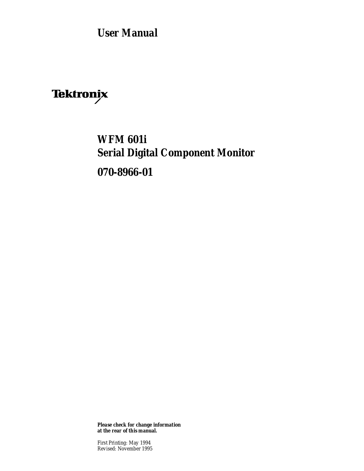 Tektronix WFM 601i User Manual