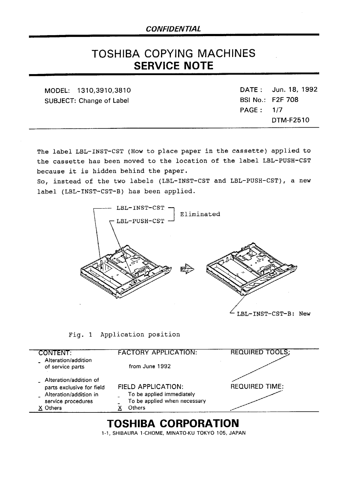 Toshiba f2f708 Service Note