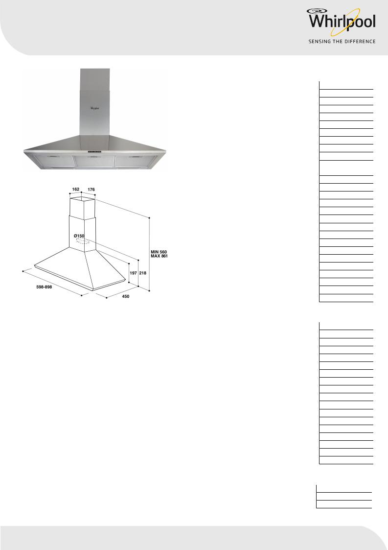 Whirlpool AKR 020/IX PRODUCT INFORMATION