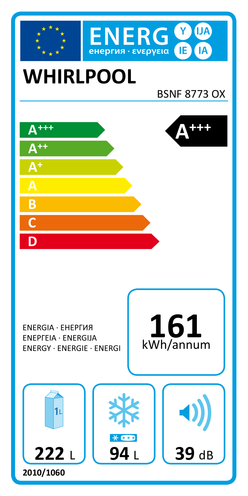 Whirlpool BSNF 8773 OX Energy label