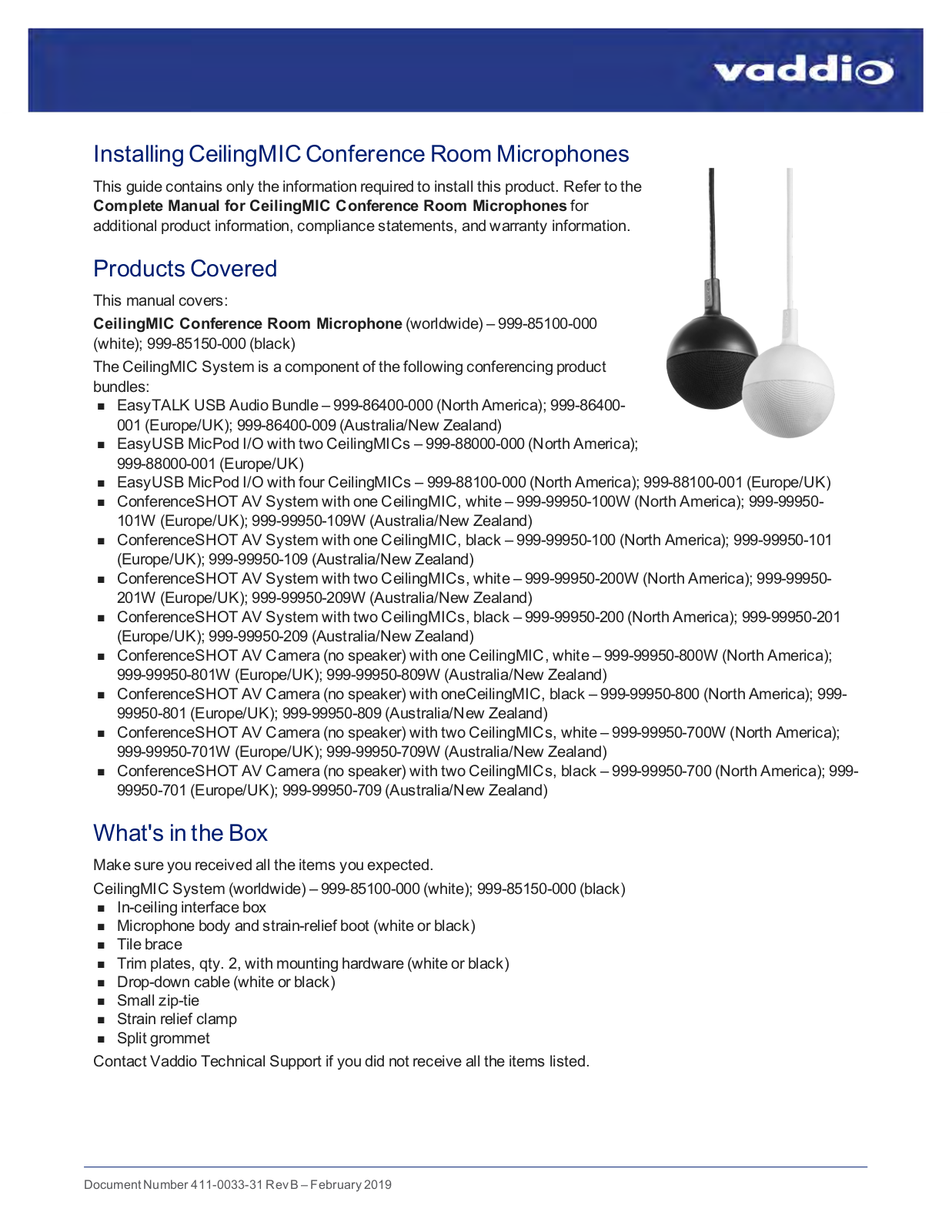 Vaddio CEILINGMIC Installation Guide