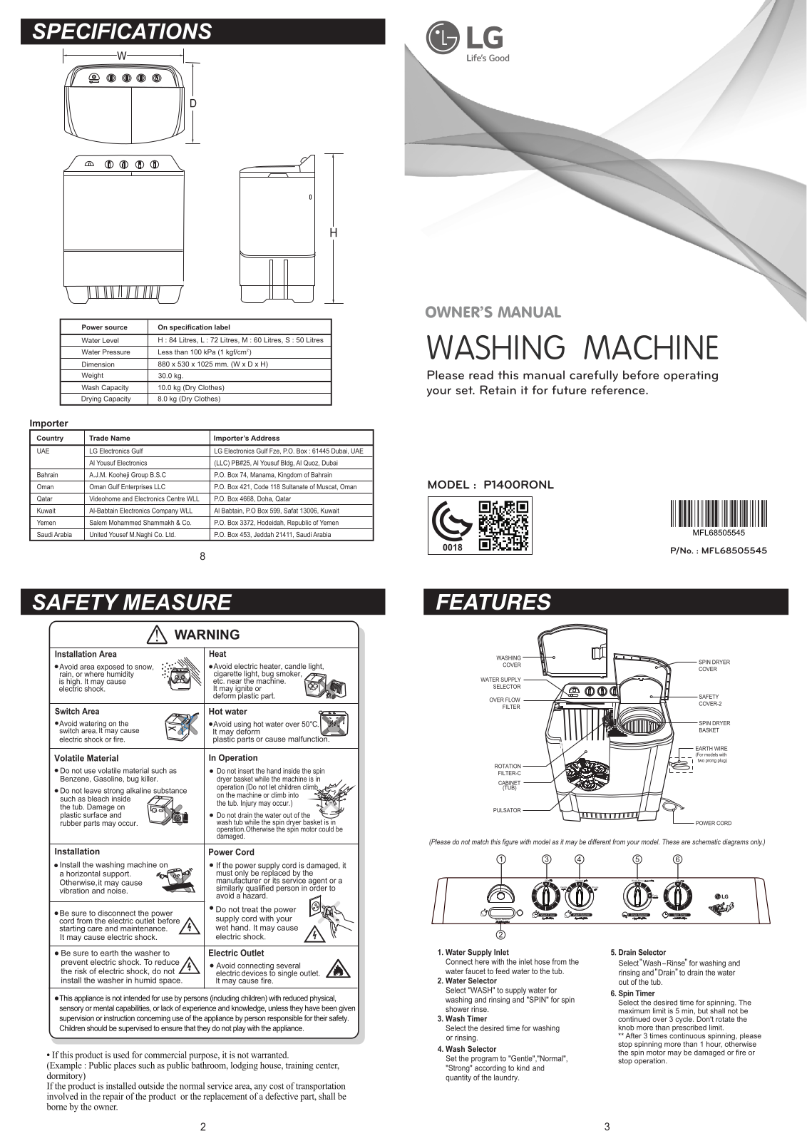 LG P1400RONL Owner’s Manual