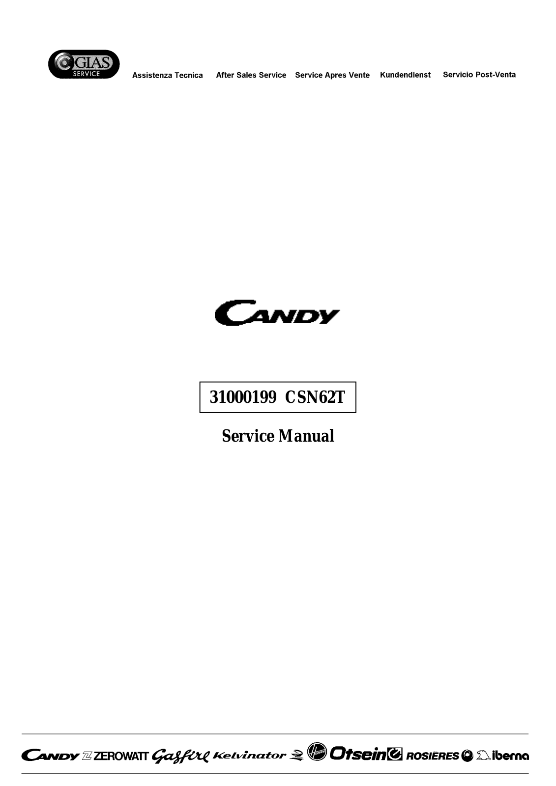Candy 31000199 CSN62T Service Manual