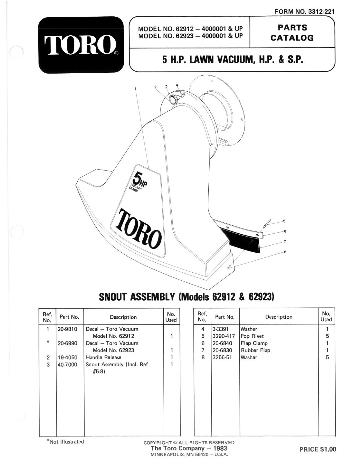 Toro 62923, 62912 Parts Catalogue