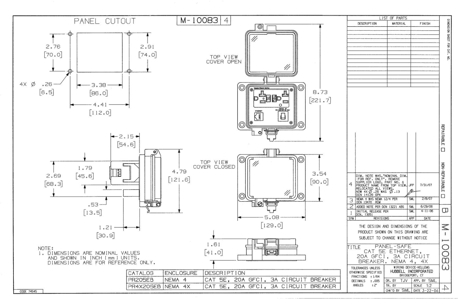 Hubbell PR205EB Reference Drawing