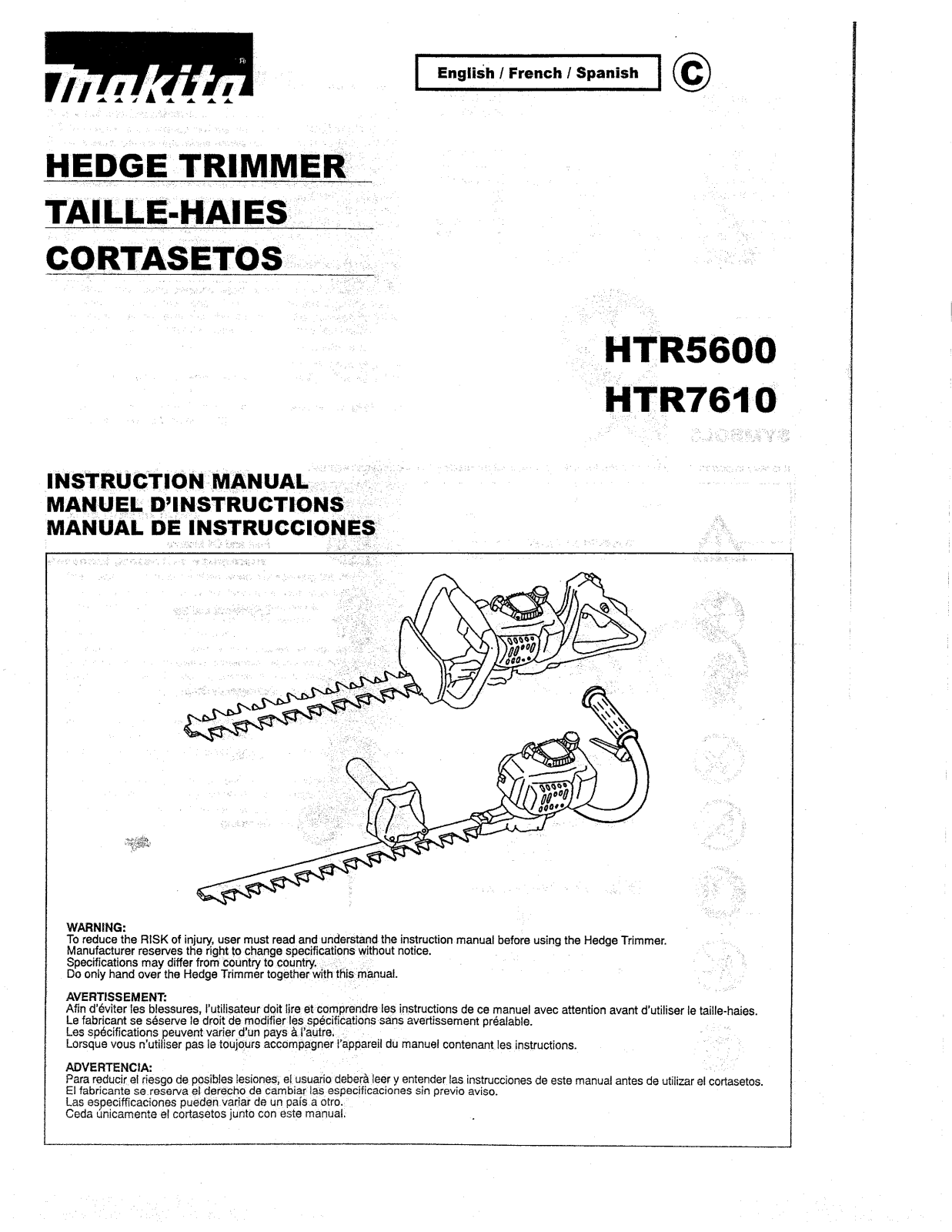 MAKITA HR7610, HTR5600 User Manual
