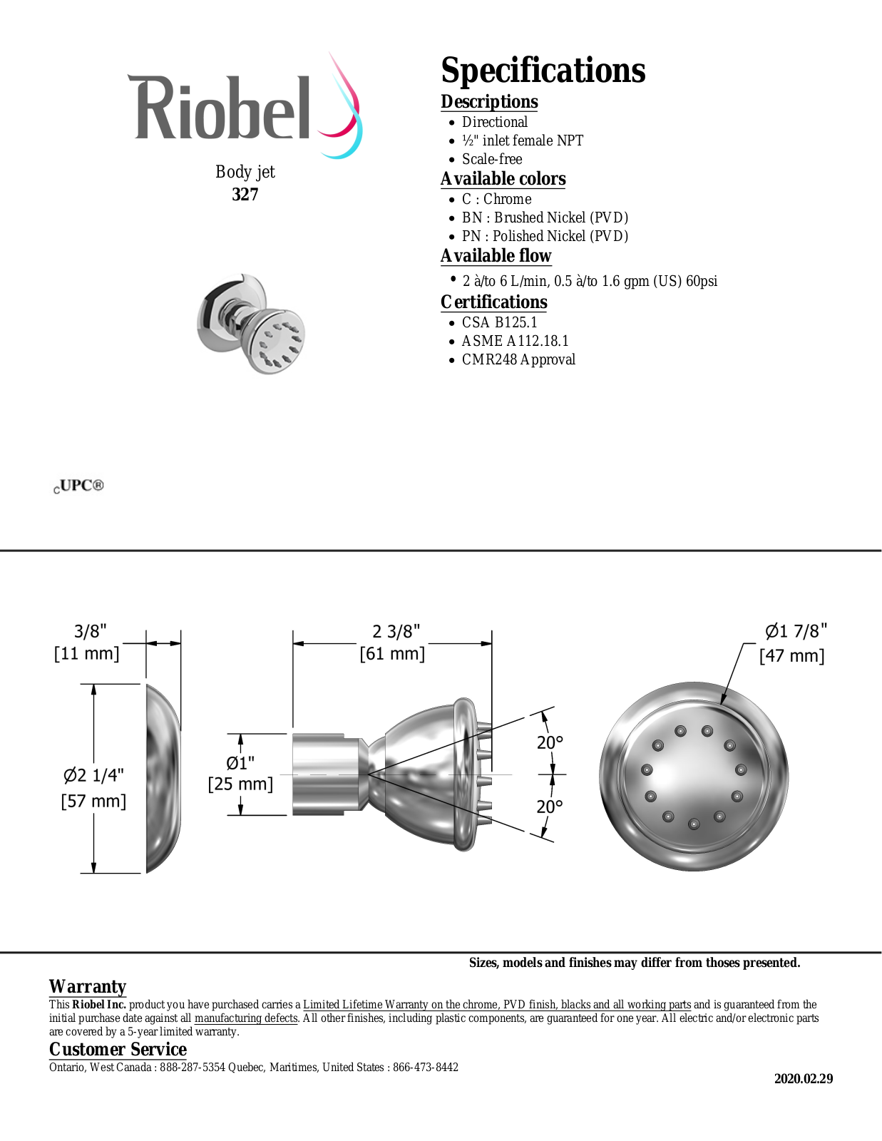 Riobel 327PN Specifications - ManualMachine.com