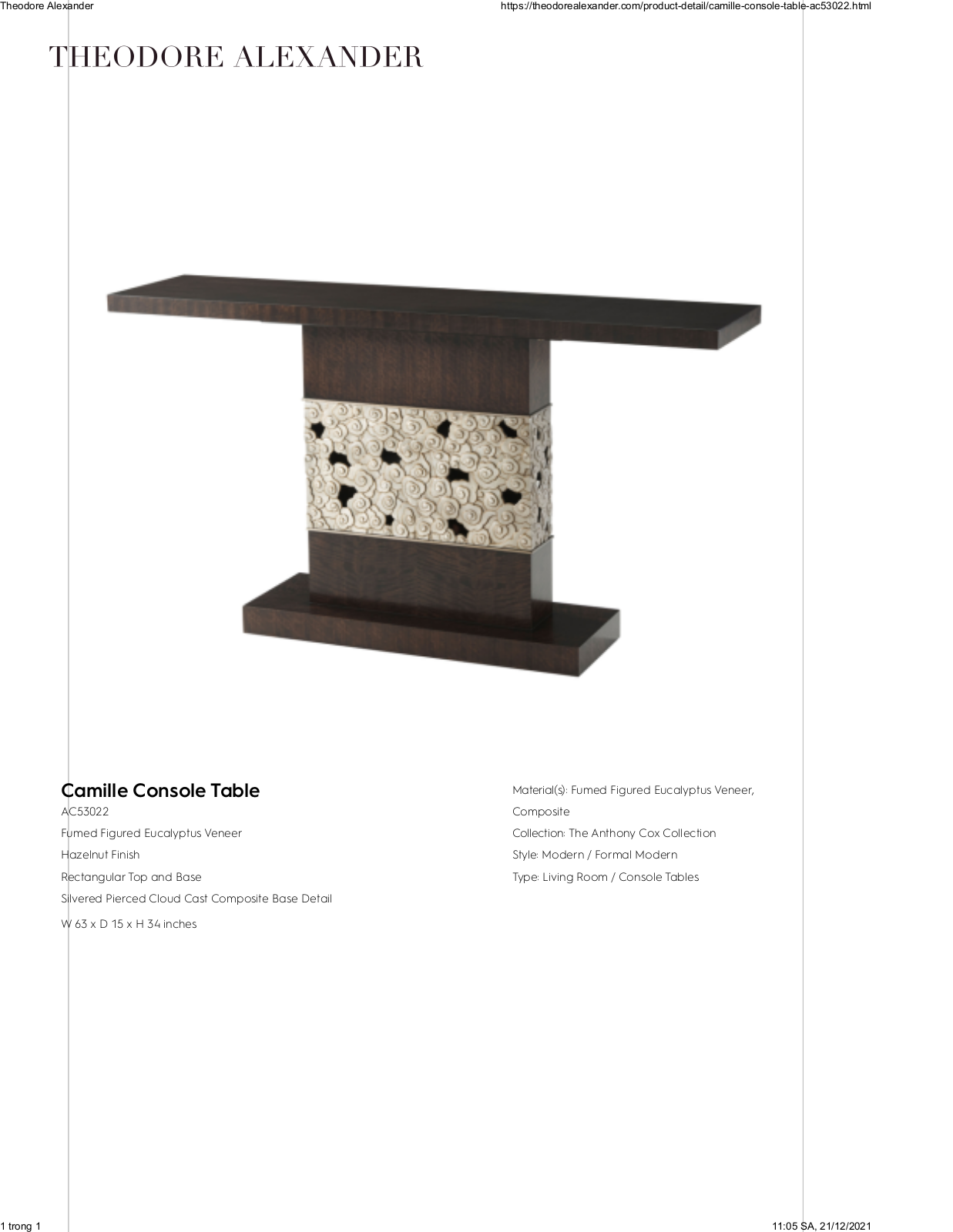 Theodore Alexander FPLJ3311 Specifications - ManualMachine.com