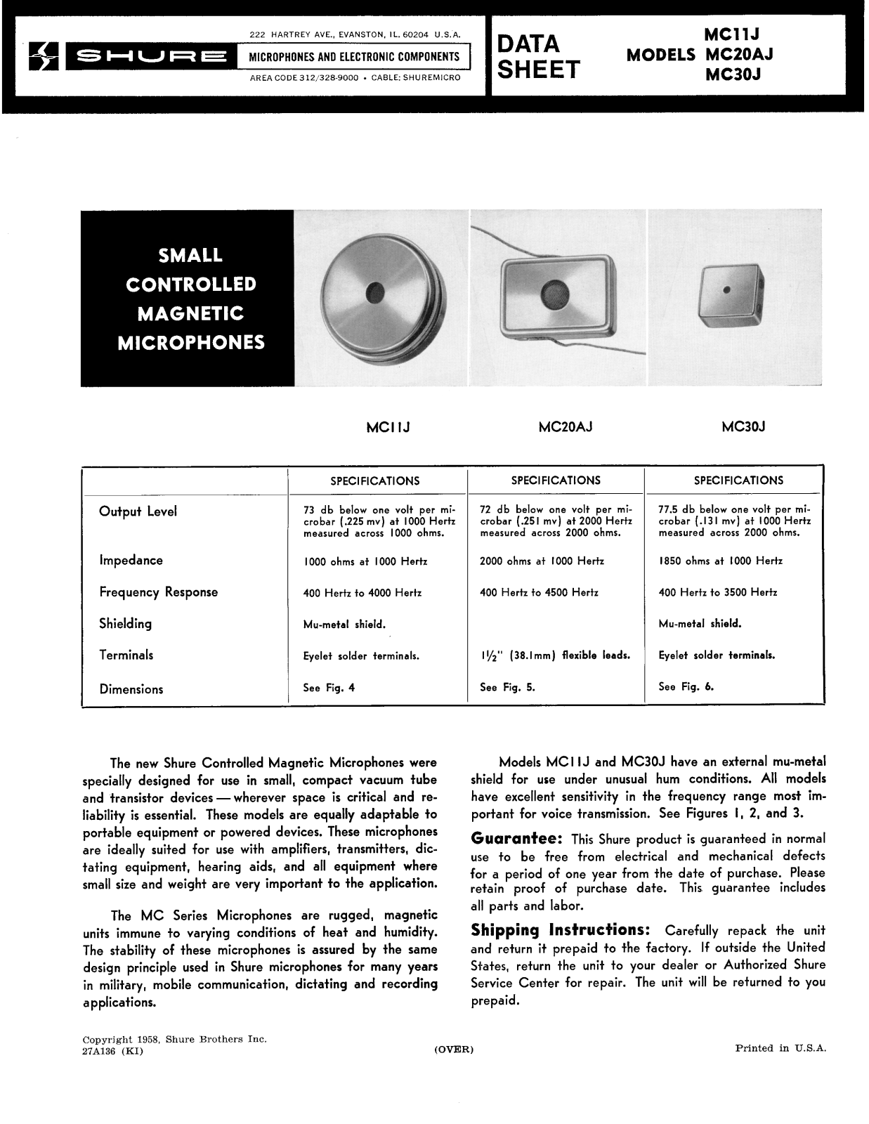 Shure MC20AJ User Guide