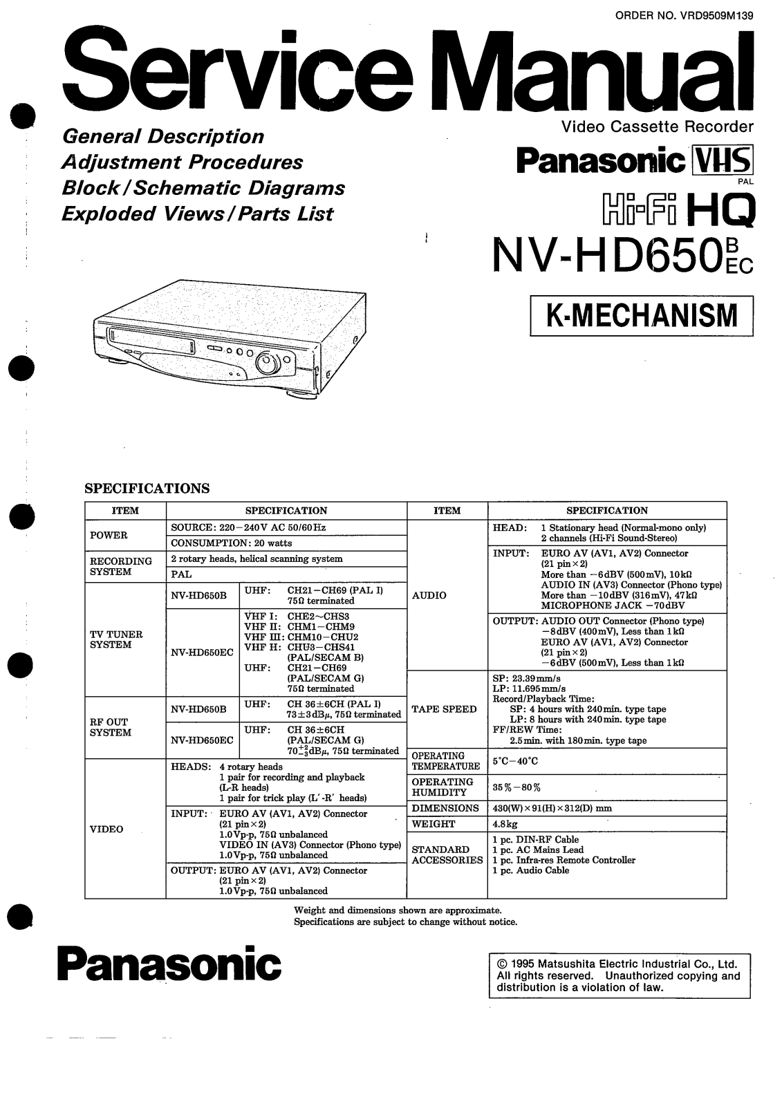 PANASONIC NV-HD650 Service Manual