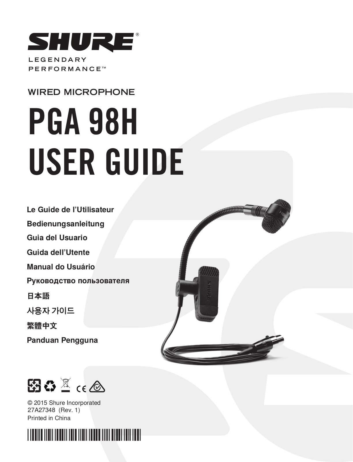 Shure PGA 98H USER GUIDE