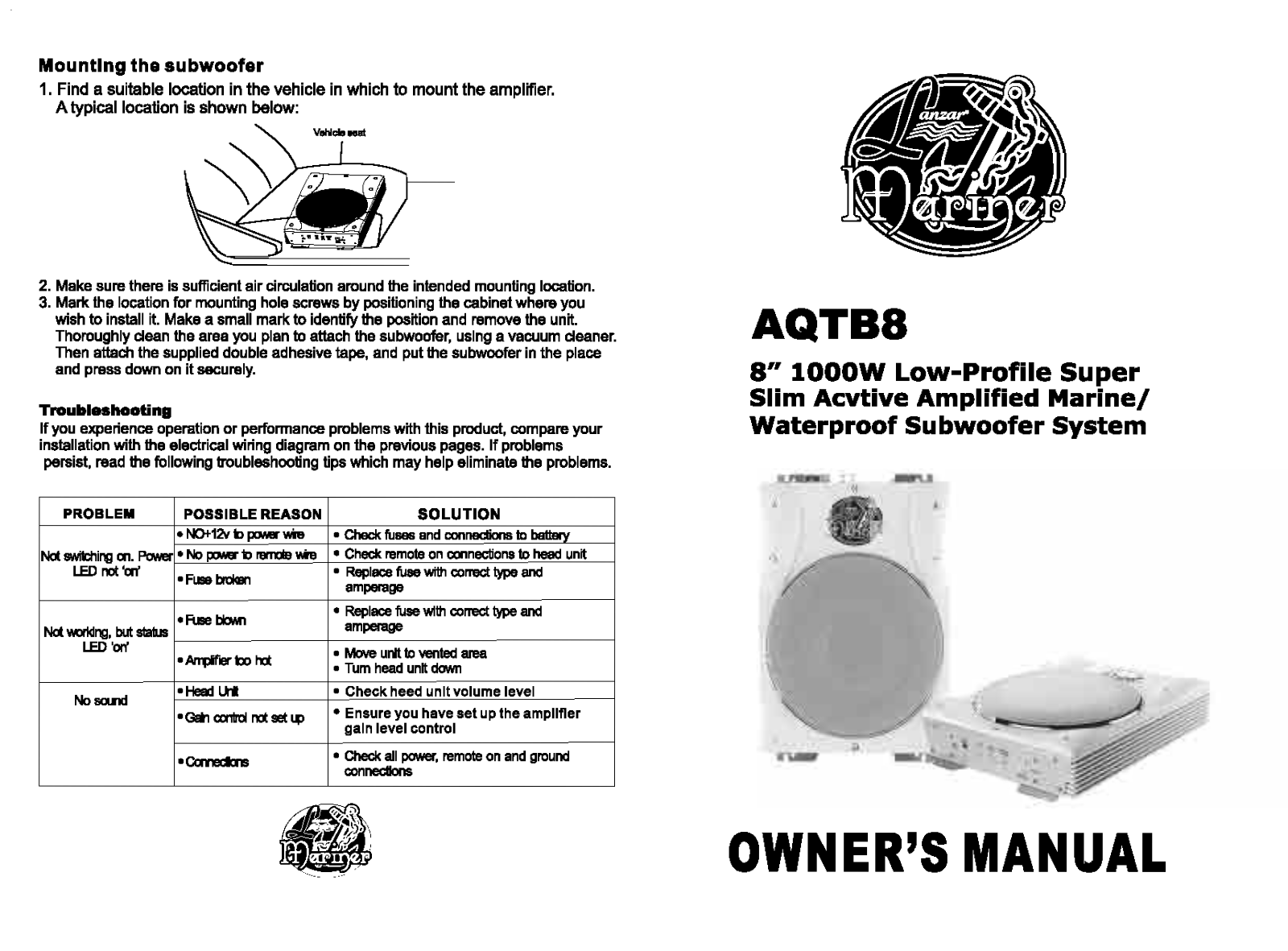 Lanzar Car Audio AQTB8 User Manual - ManualMachine.com