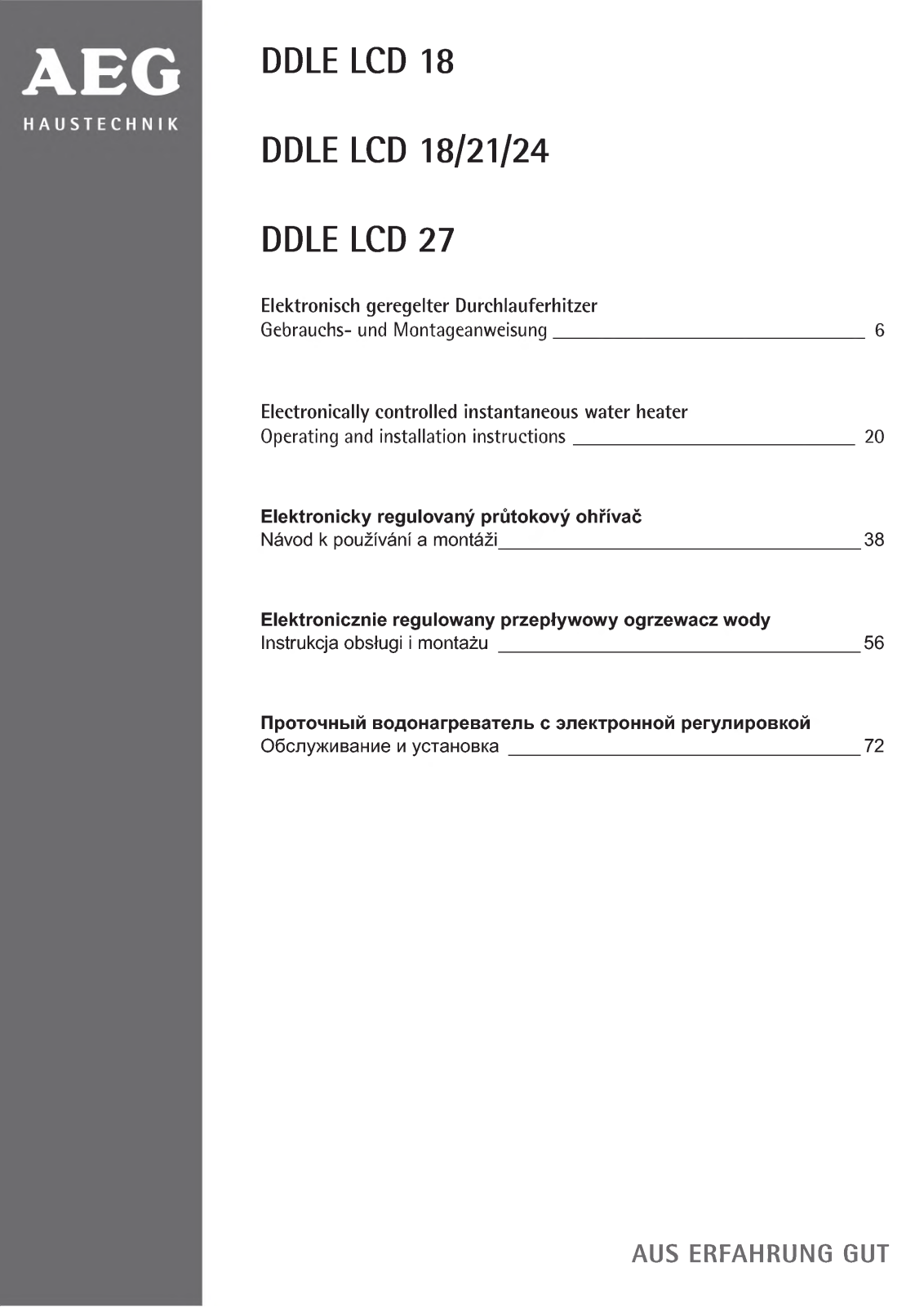 AEG Haustechnik DDLE LCD 18, DDLE LCD 18/21/24, DDLE LCD 27 Operating and Installation instructions