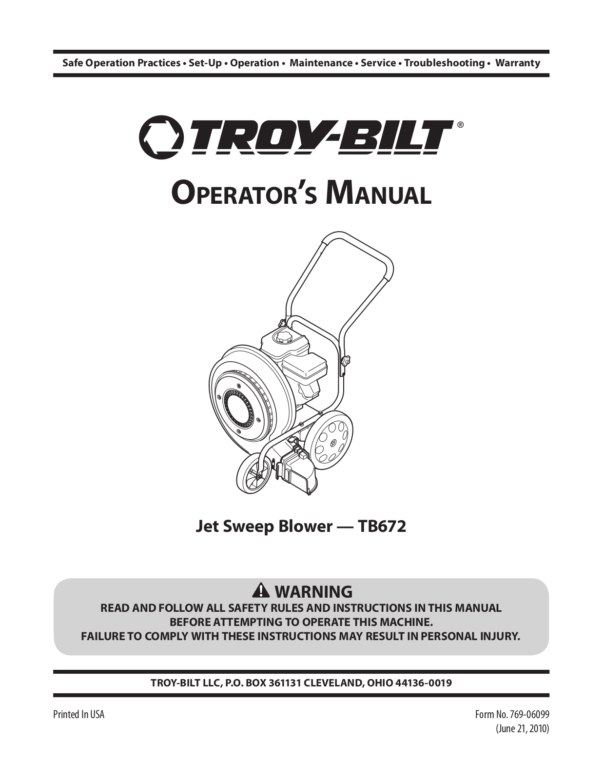 Troy-Bilt TB672 User Manual