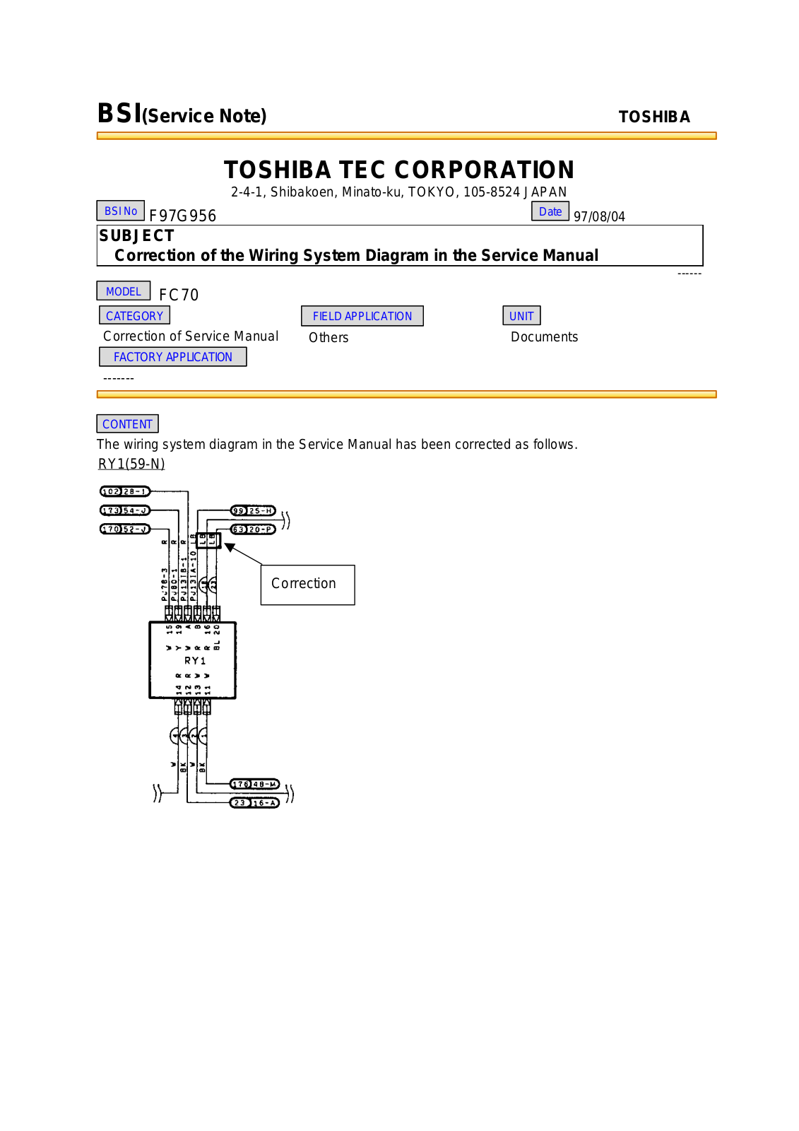 Toshiba f97g956 Service Note